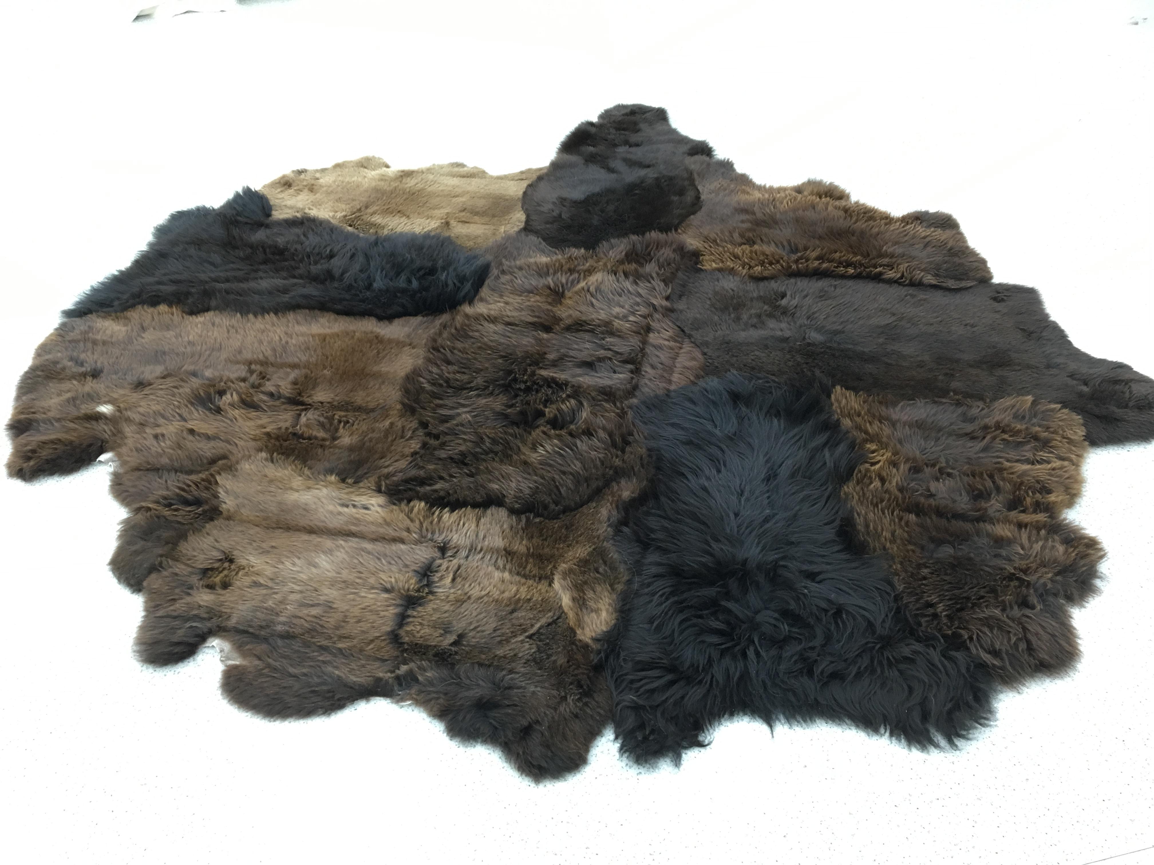 Fully Lined Sheepskin and Lambskin Brown Rug, Khan, Handmade in France For Sale 3