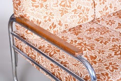 Sofá tubular cromado de tela Bauhaus totalmente original de Vichr a Spol, años 30 Chequia