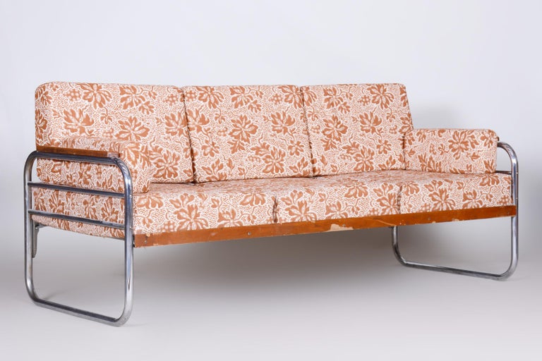 Fully Original Bauhaus fabric Tubular Chrome Sofa by Vichr a Spol