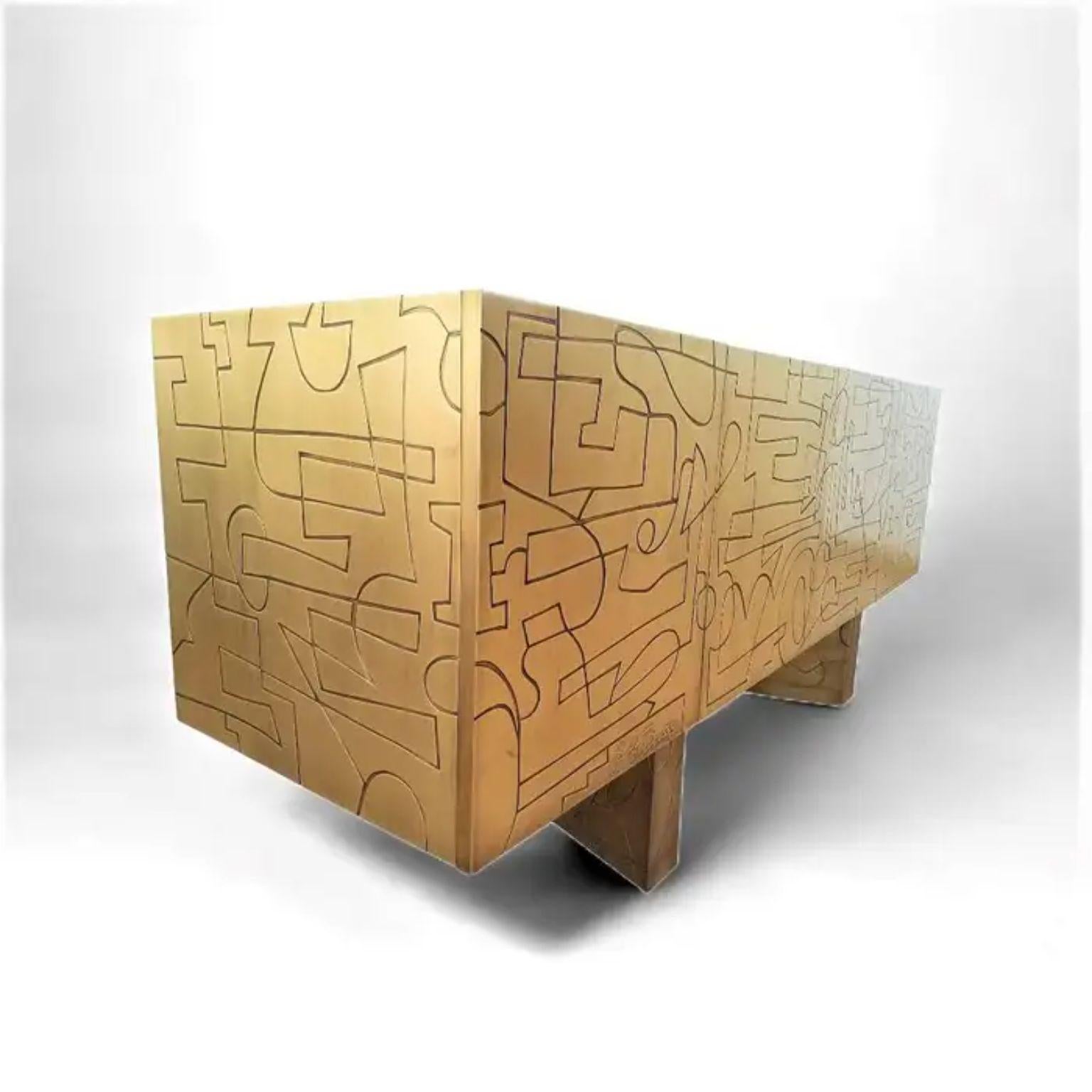 Modern Fully Plated in Acid-Etched Brass 4D Cabinet by Brutalist Be For Sale