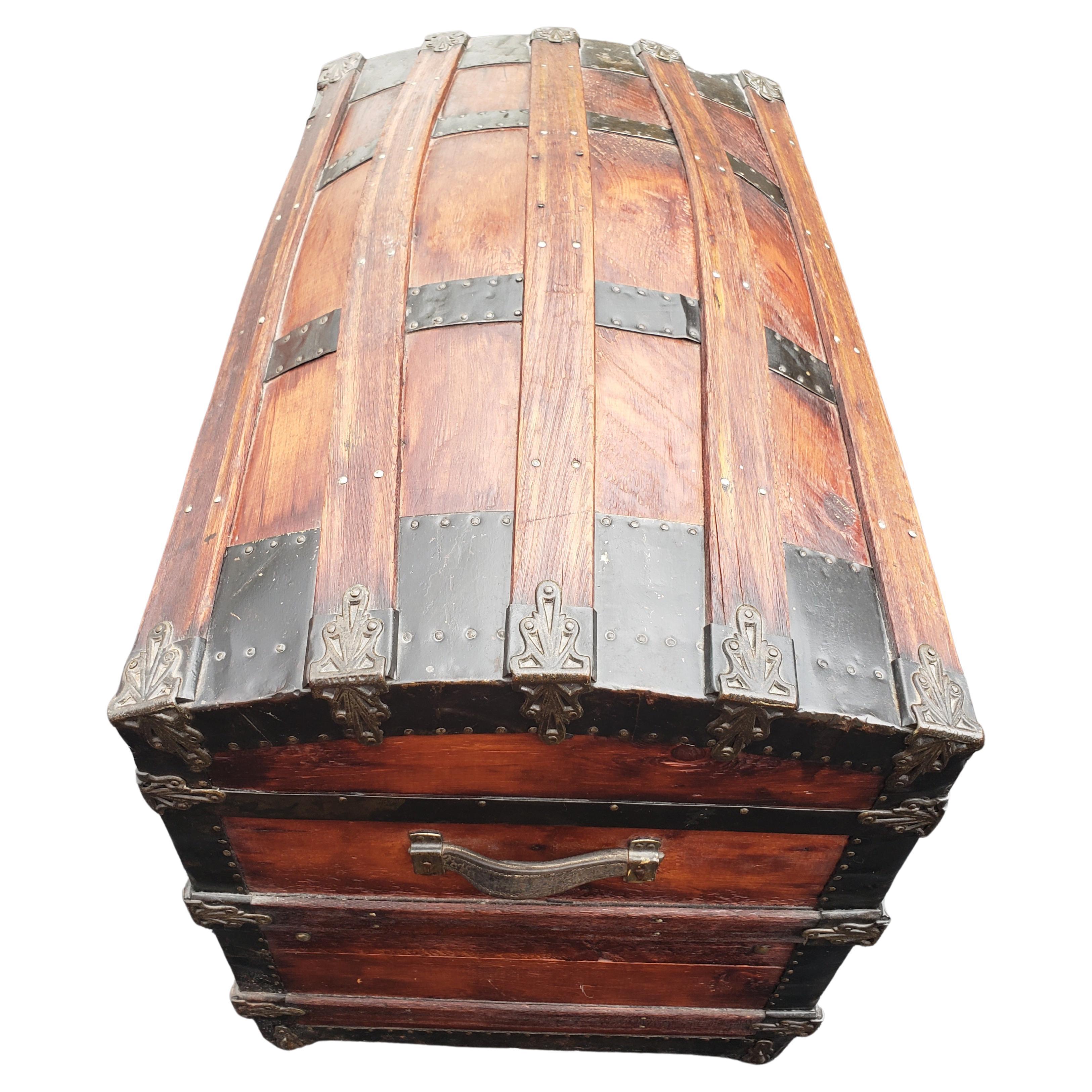 American Colonial Fully Renovated American Dome Top Cedar Trunk, circa 1880s For Sale
