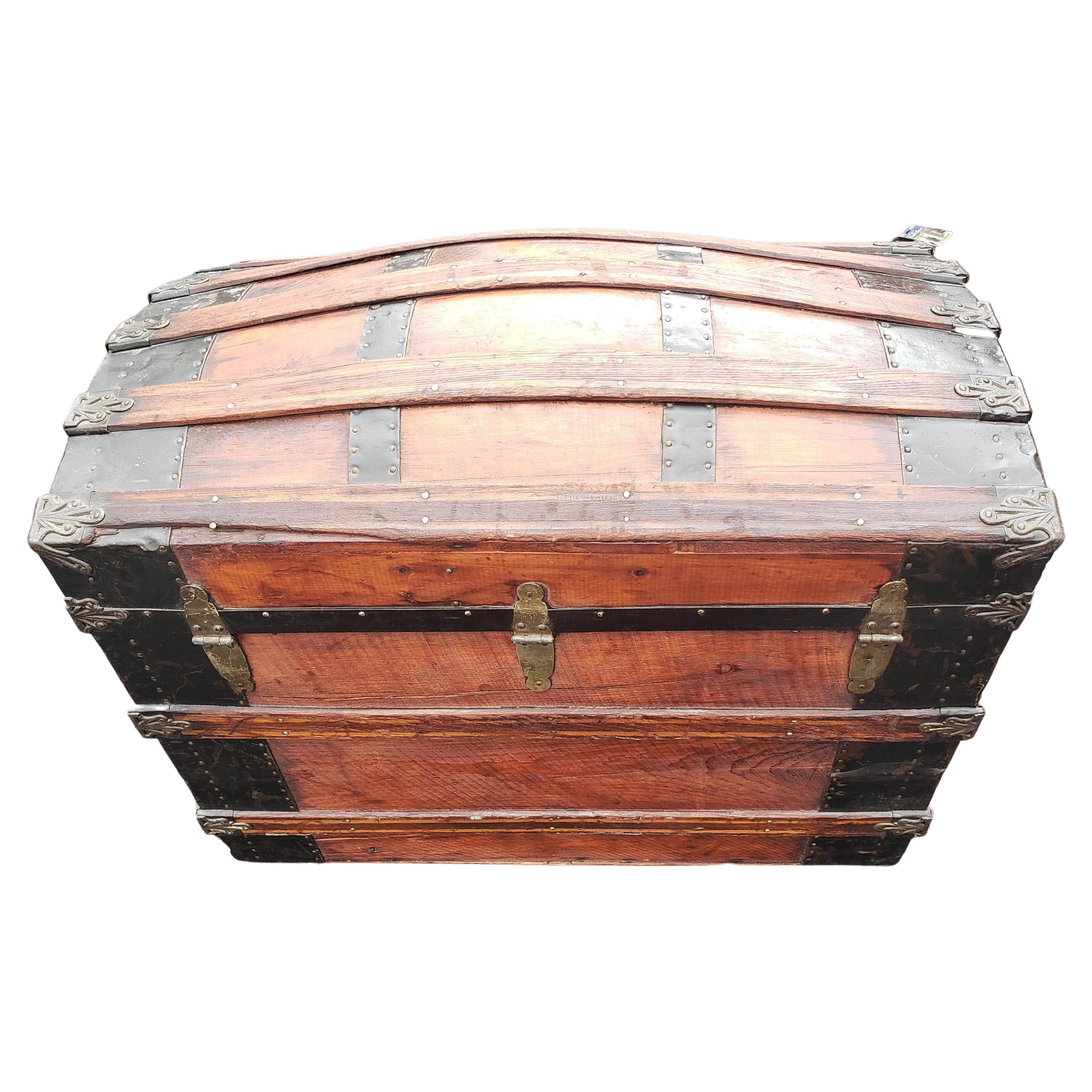 American Colonial Fully Renovated American Dome Top Cedar Trunk, circa 1880s For Sale