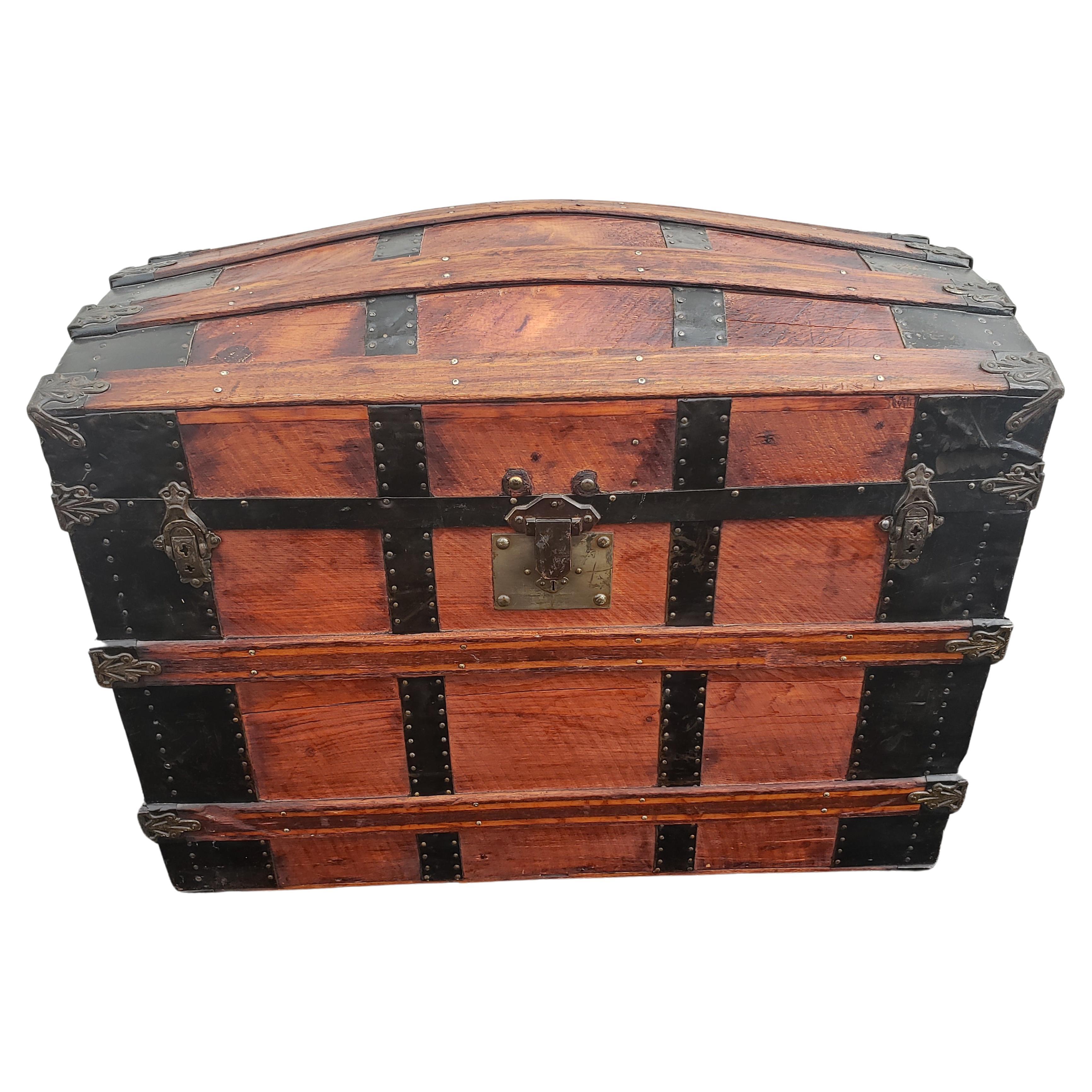 Fully Renovated American Dome Top Cedar Trunk, circa 1880s For Sale