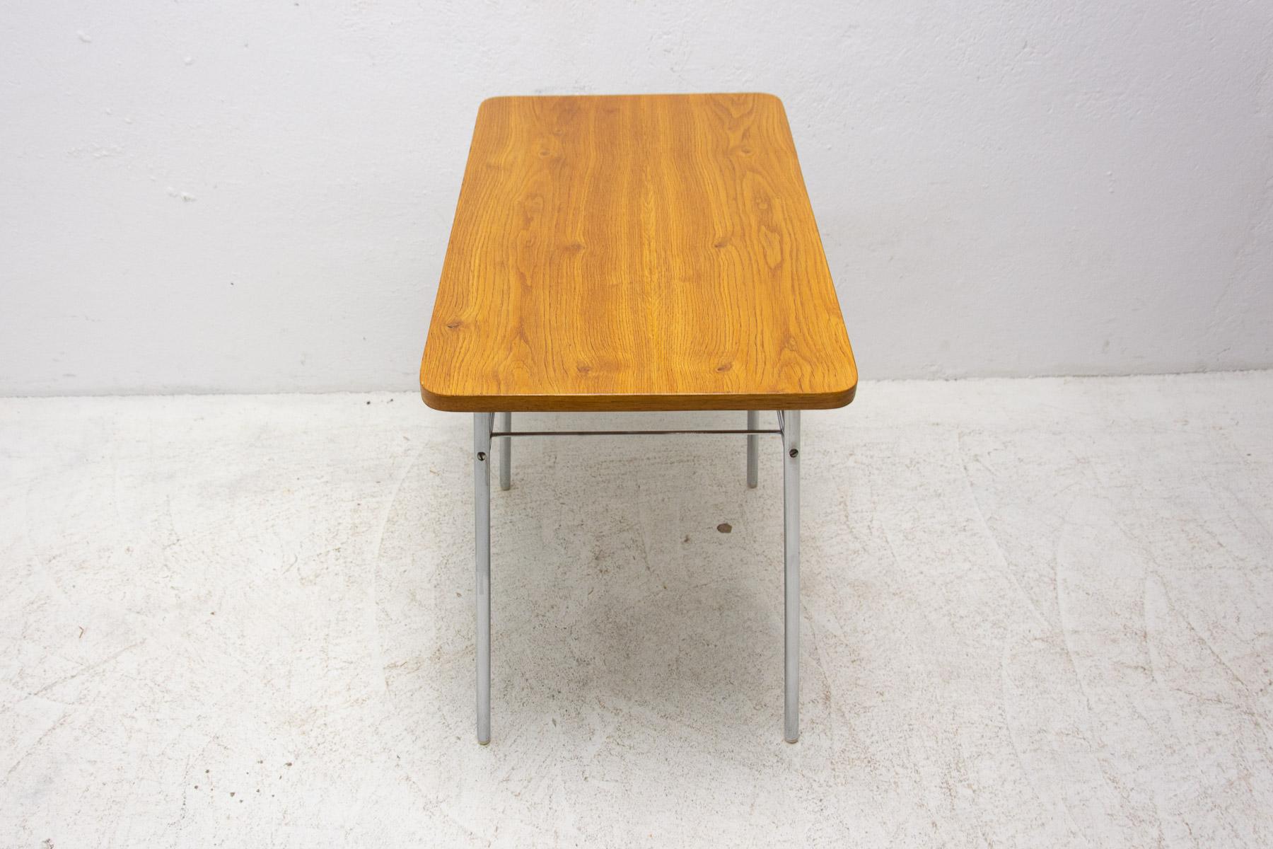 20th Century Fully Renovated Chrome and Wood Side Table, 1950s, Czechoslovakia For Sale