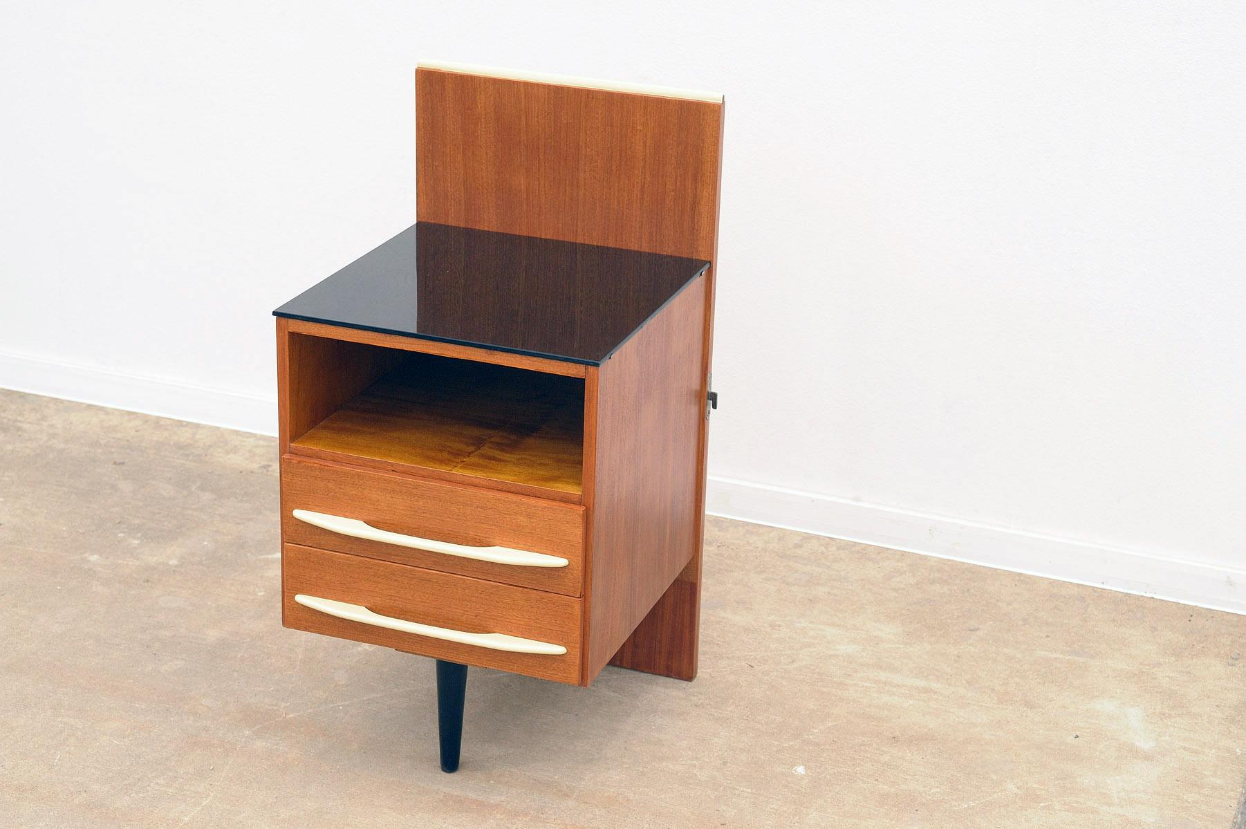 Wood  Fully renovated midcentury nightstand by Mojmír Požár, 1960´s, Czechoslovakia For Sale