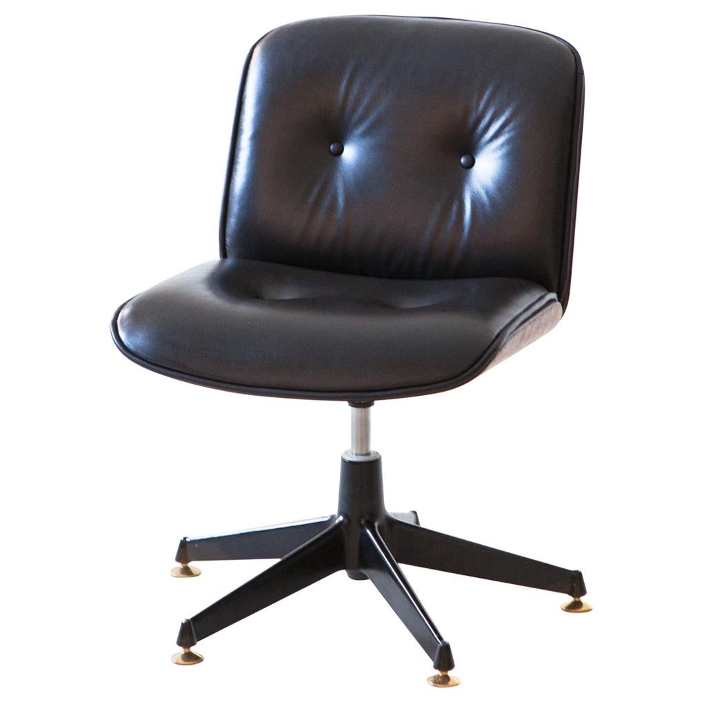Fully Renoved Desk Chair in Black Leather and Walnut by Ico Parisi for MIM