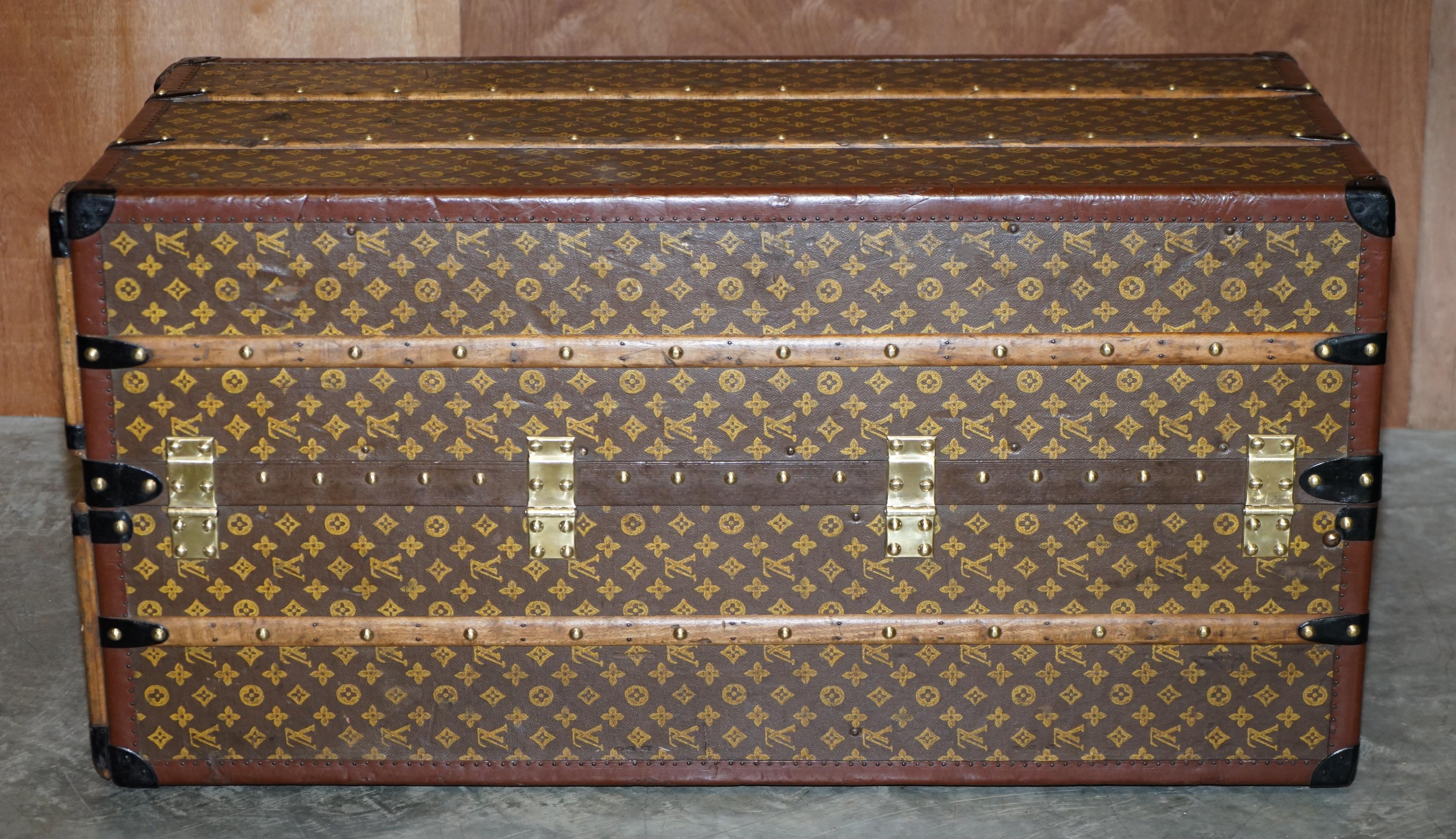 Brass FULLY RESTORED 1920 LOUIS VUITTON FRANCE WARDROBE STEAMER TRUNK STENCiL MONOGRAM