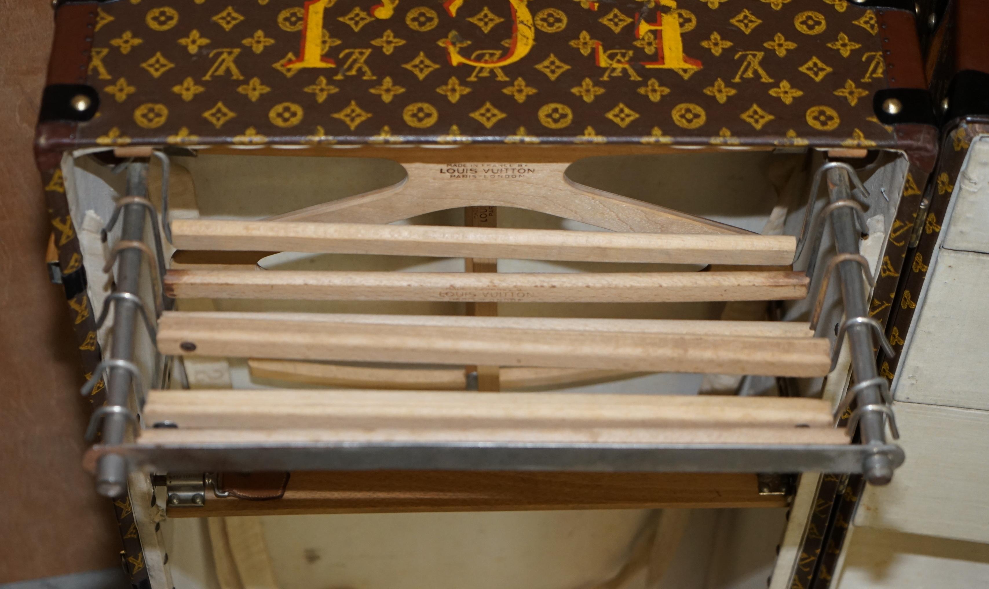 FULLY RESTORED 1920 LOUIS VUITTON FRANCE WARDROBE STEAMER TRUNK STENCiL MONOGRAM For Sale 8