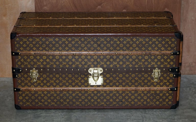 French FULLY RESTORED 1920 LOUIS VUITTON FRANCE WARDROBE STEAMER TRUNK STENCiL MONOGRAM For Sale