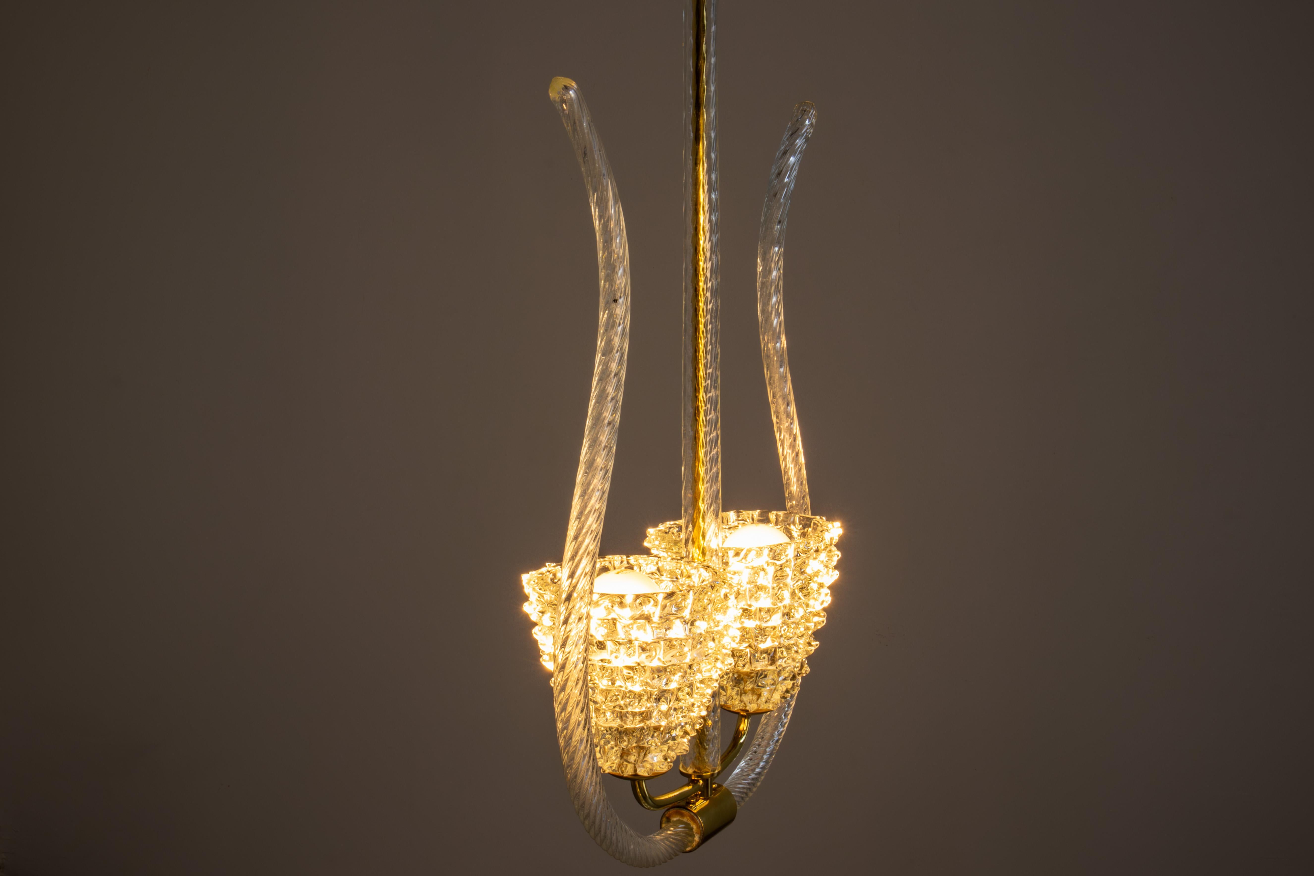 Vollständig restaurierter Anhänger aus Messing und Murano-Glas aus den 1930er Jahren von Barovier, Italien 3