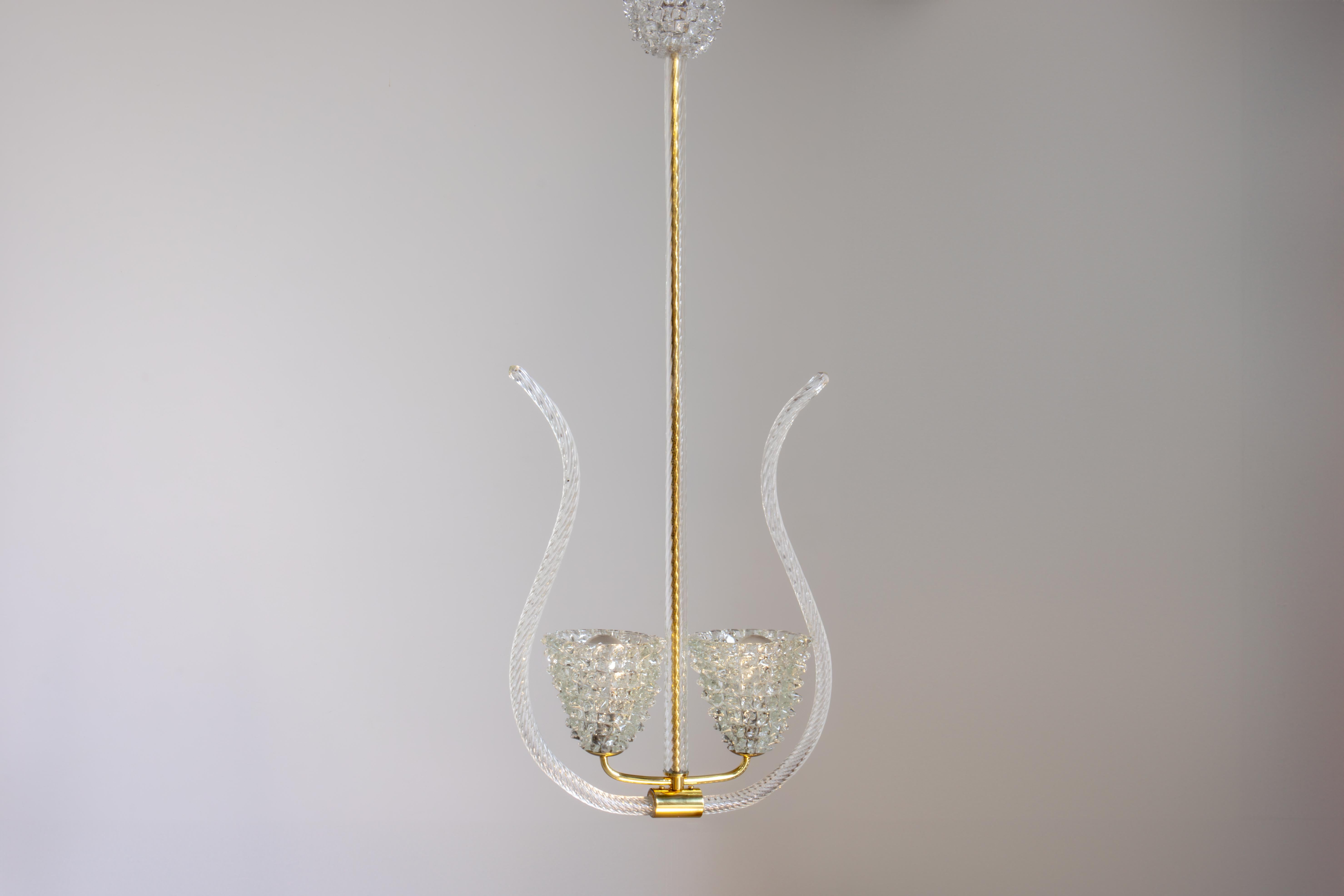 Vollständig restaurierter Anhänger aus Messing und Murano-Glas aus den 1930er Jahren von Barovier, Italien (Art déco)