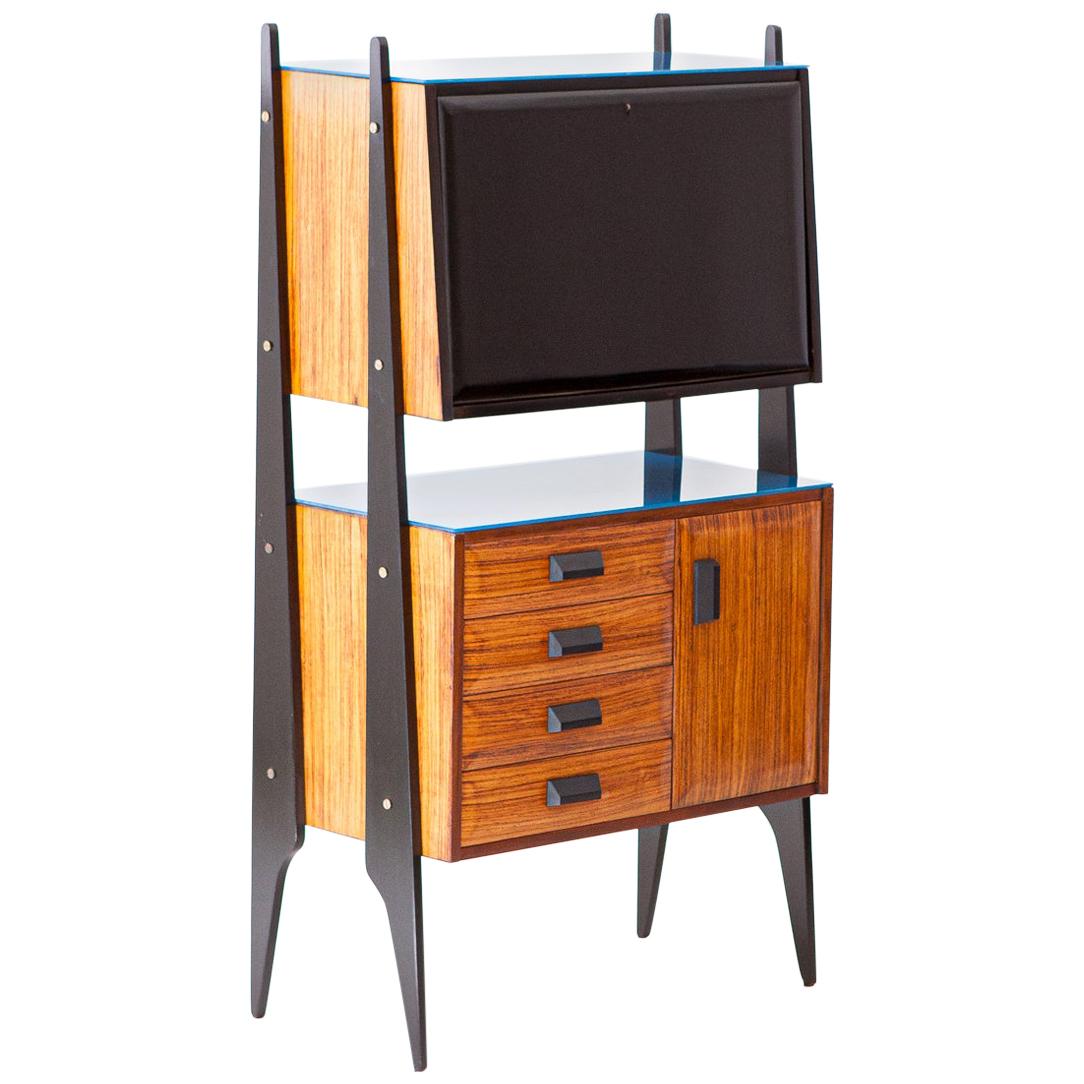 Fully Restored 1950s Italian Blonde Rosewood Credenza with Bar