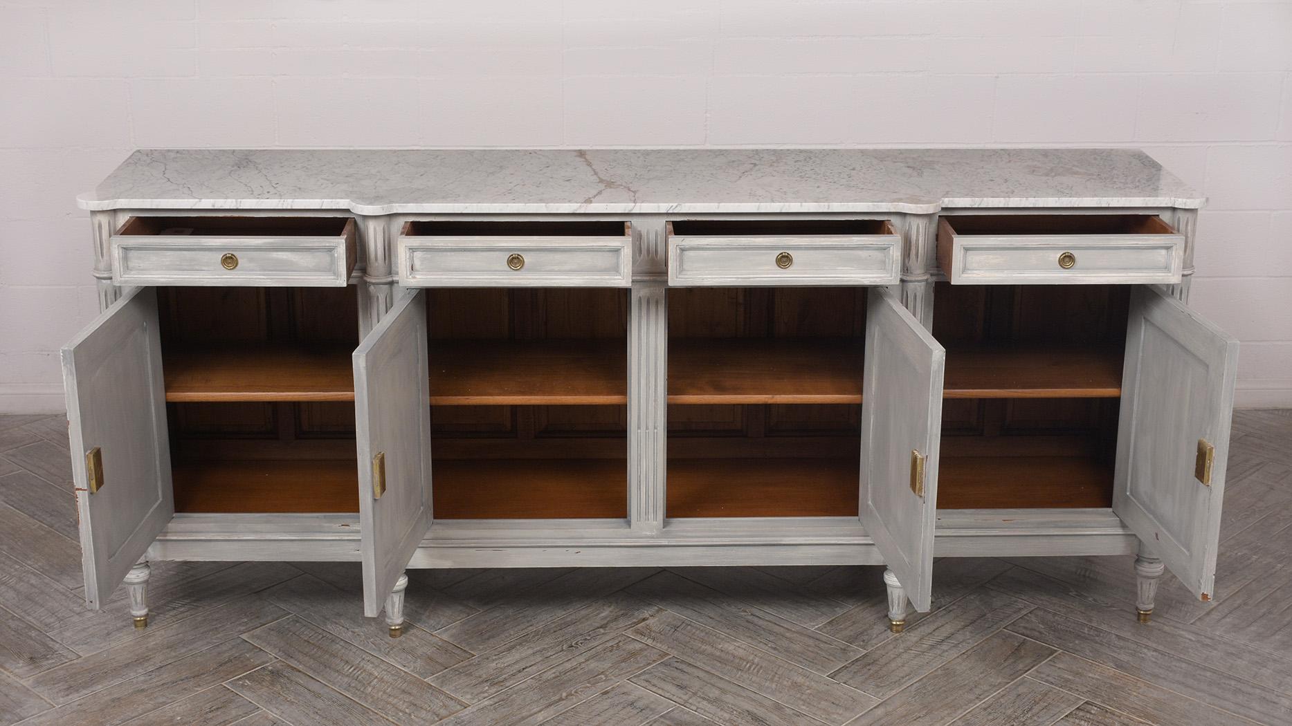 French Fully Restored 1950s Louis XVI Style Buffet with Marble Top
