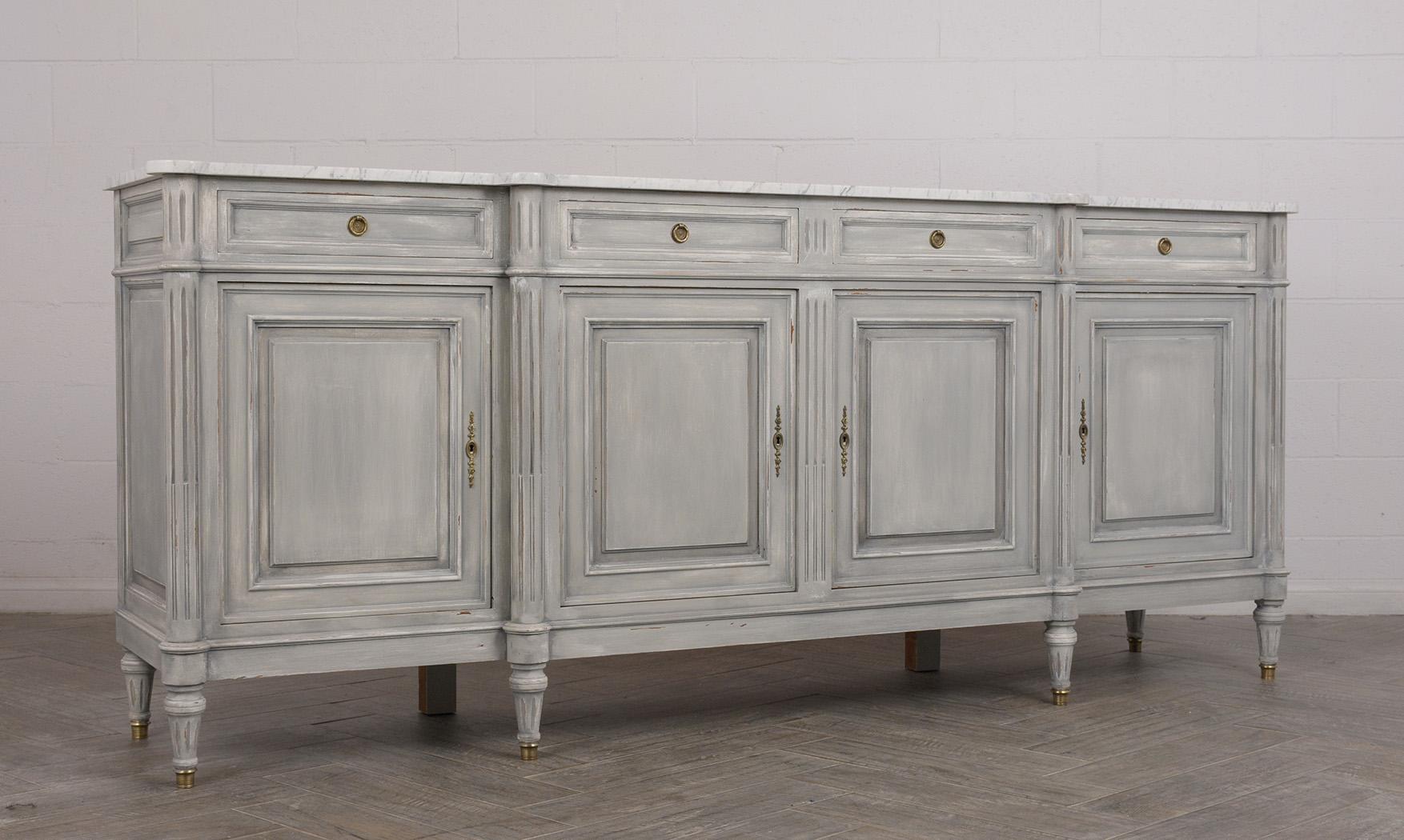 Wood Fully Restored 1950s Louis XVI Style Buffet with Marble Top