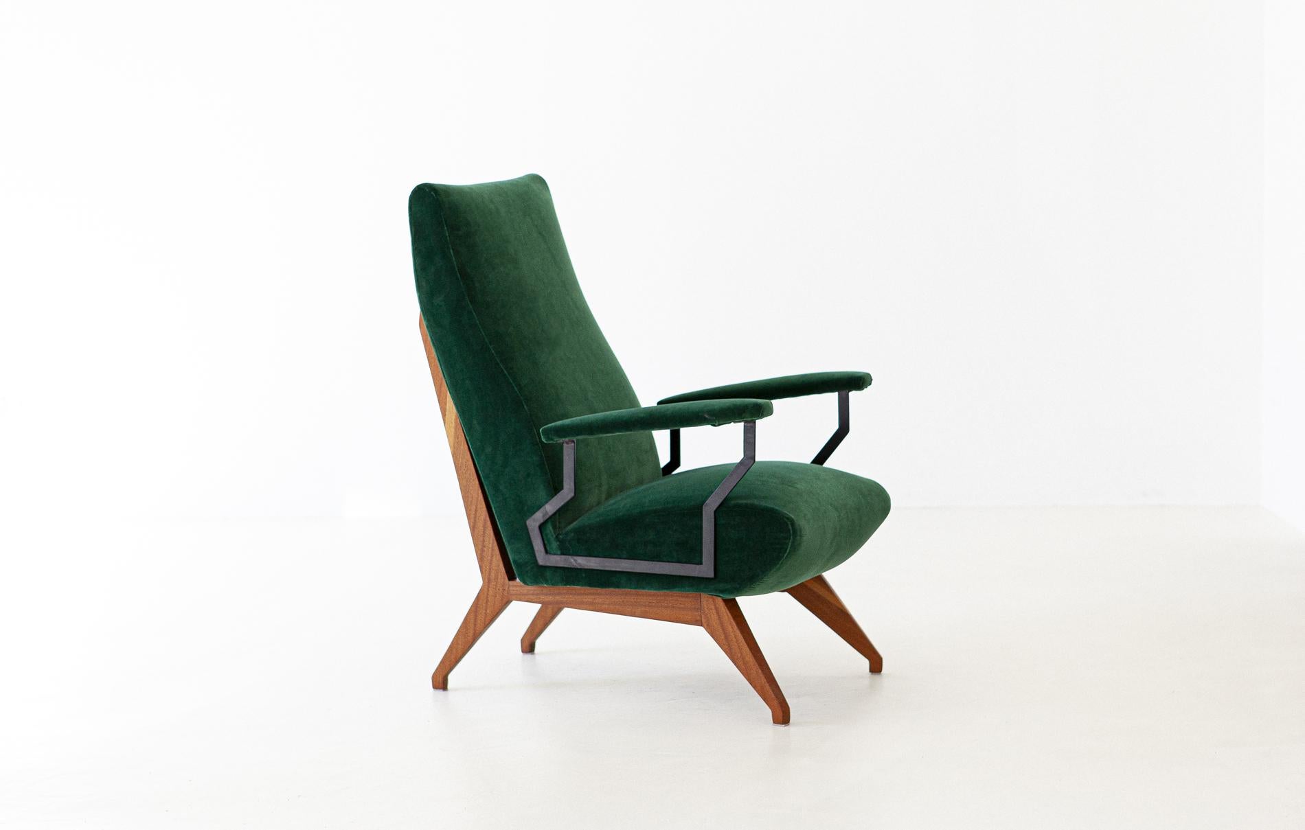 Velvet Fully Restored 1950s Rare Italian Modern Armchair