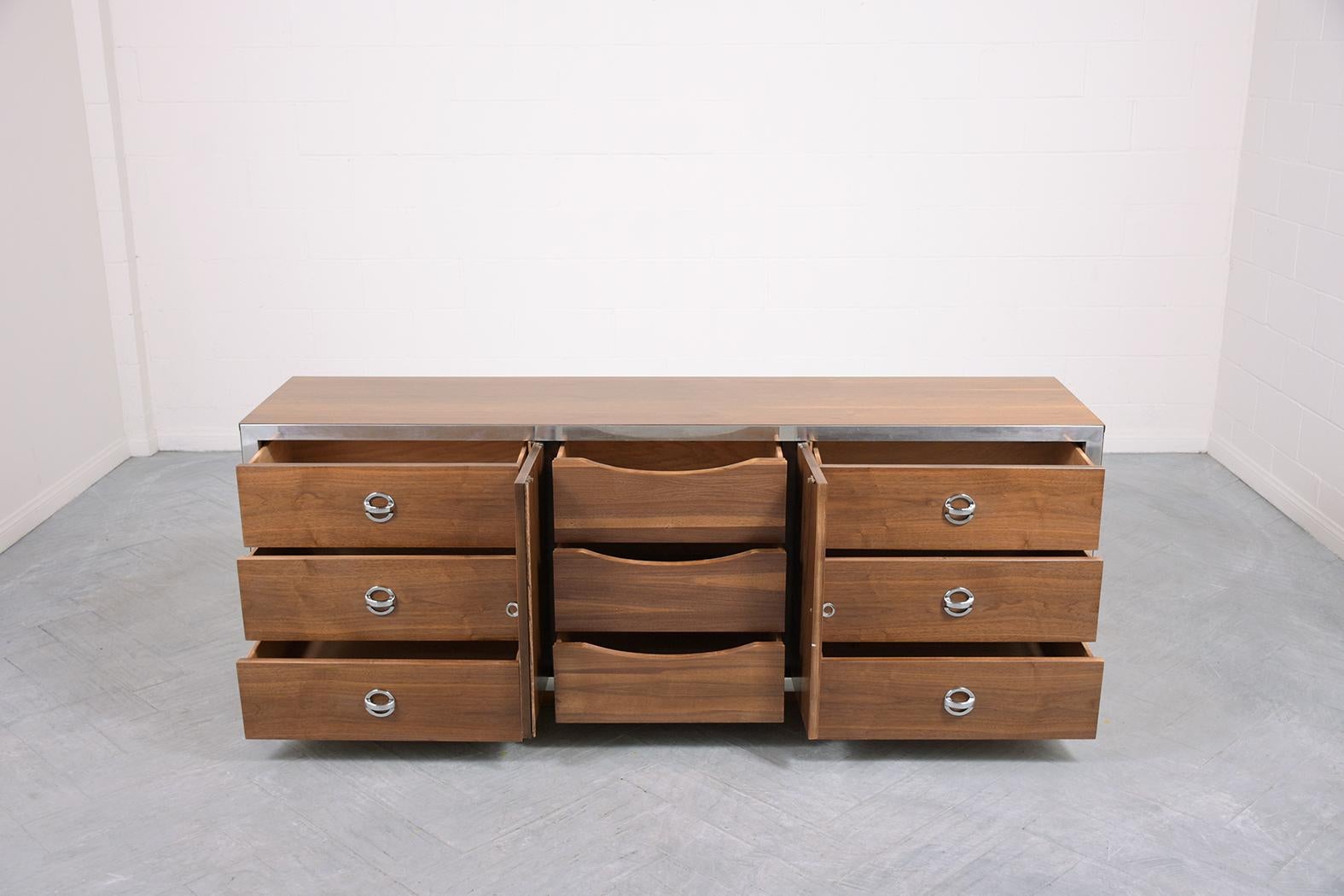 American Restored Mid-Century Modern Walnut Chest of Drawers: 1960s Elegance For Sale