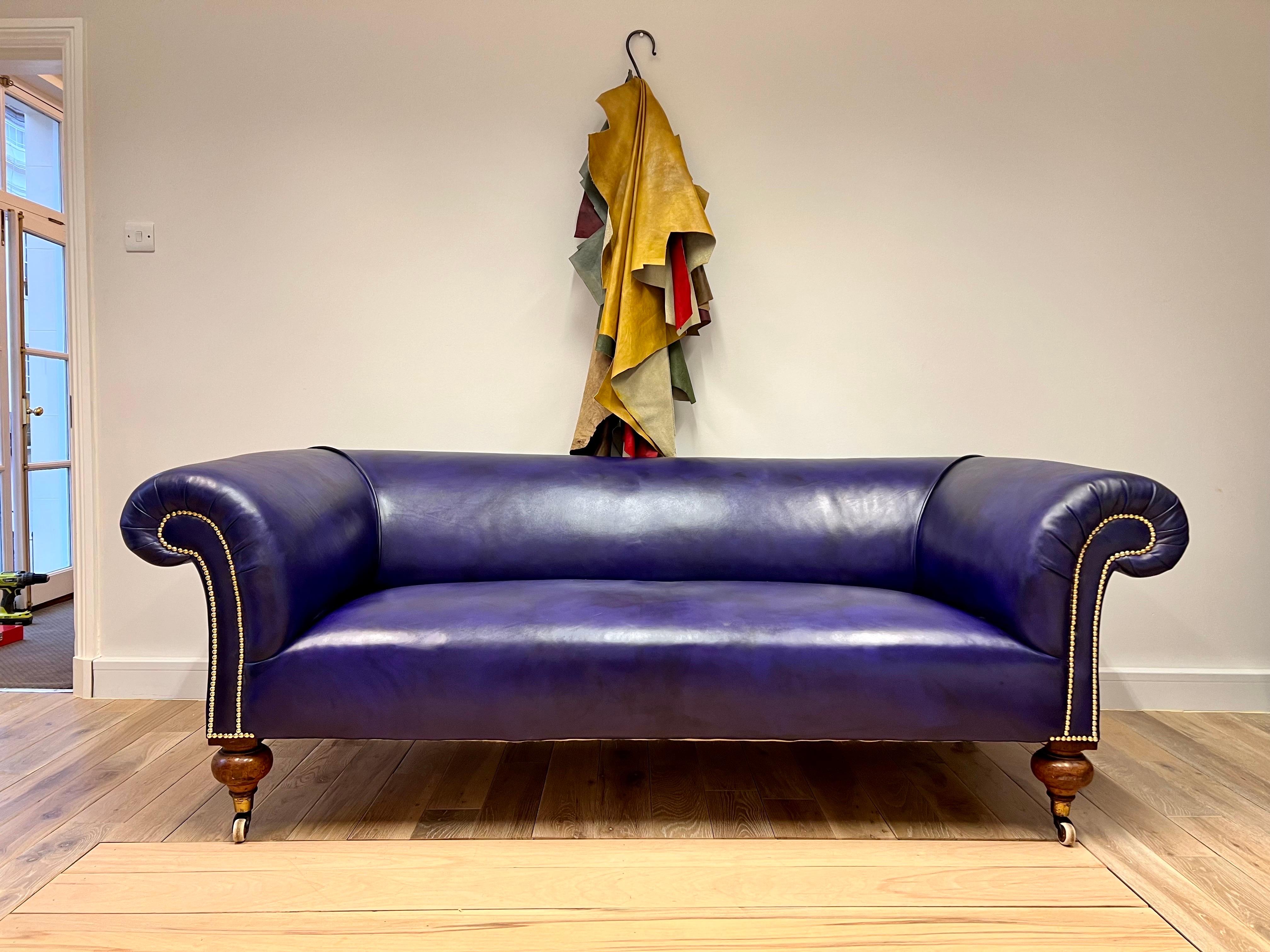 19th Century Fully Restored 19thC Chesterfield Sofa in Hand Dyed Leathers For Sale