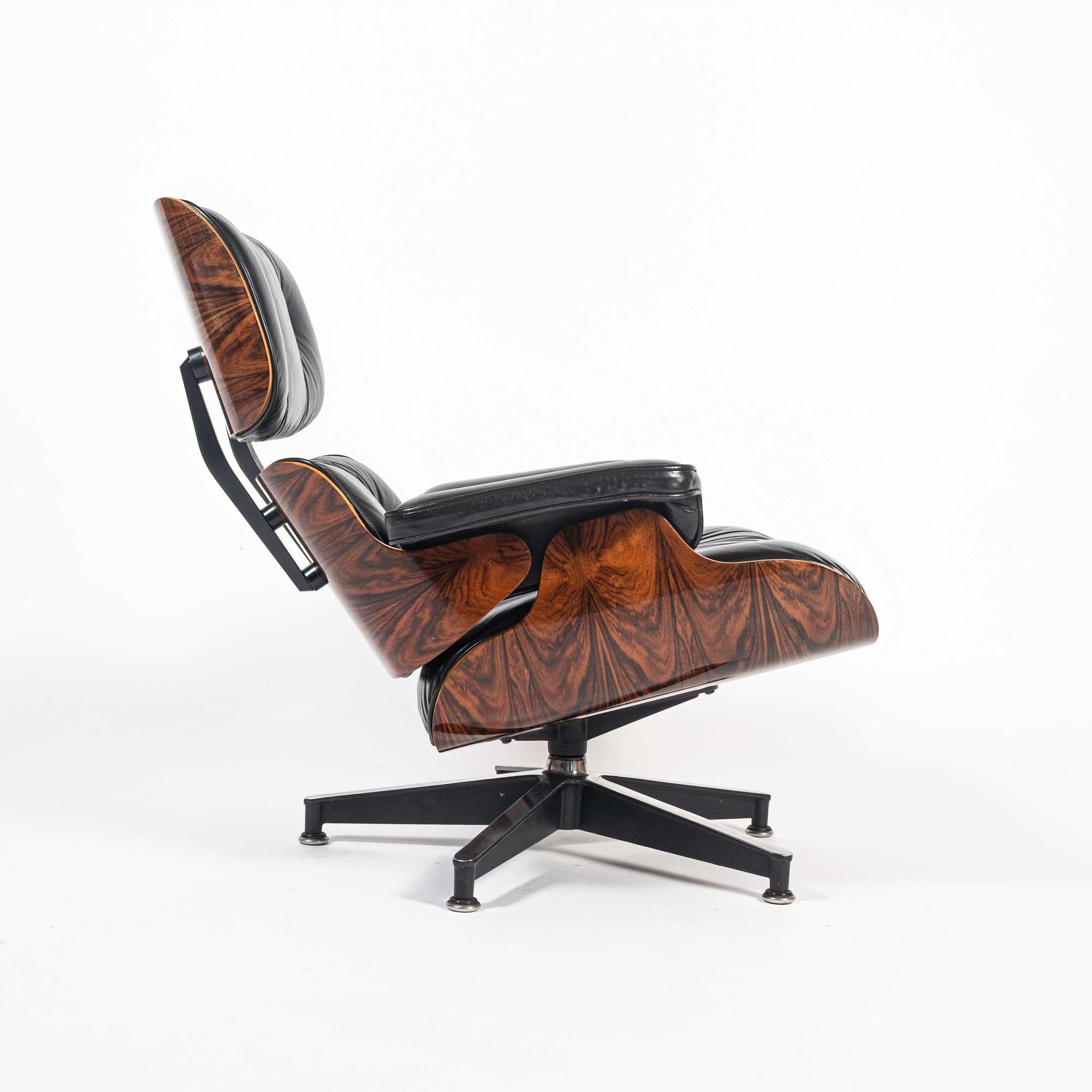 American Fully Restored 3rd Gen Eames Lounge Chair 670 and Ottoman 671 in Black Leather
