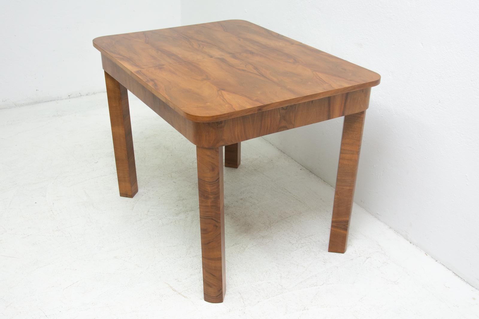 Wood Fully Restored Adjustable Art Deco Dining Table, 1940s, Czechoslovakia