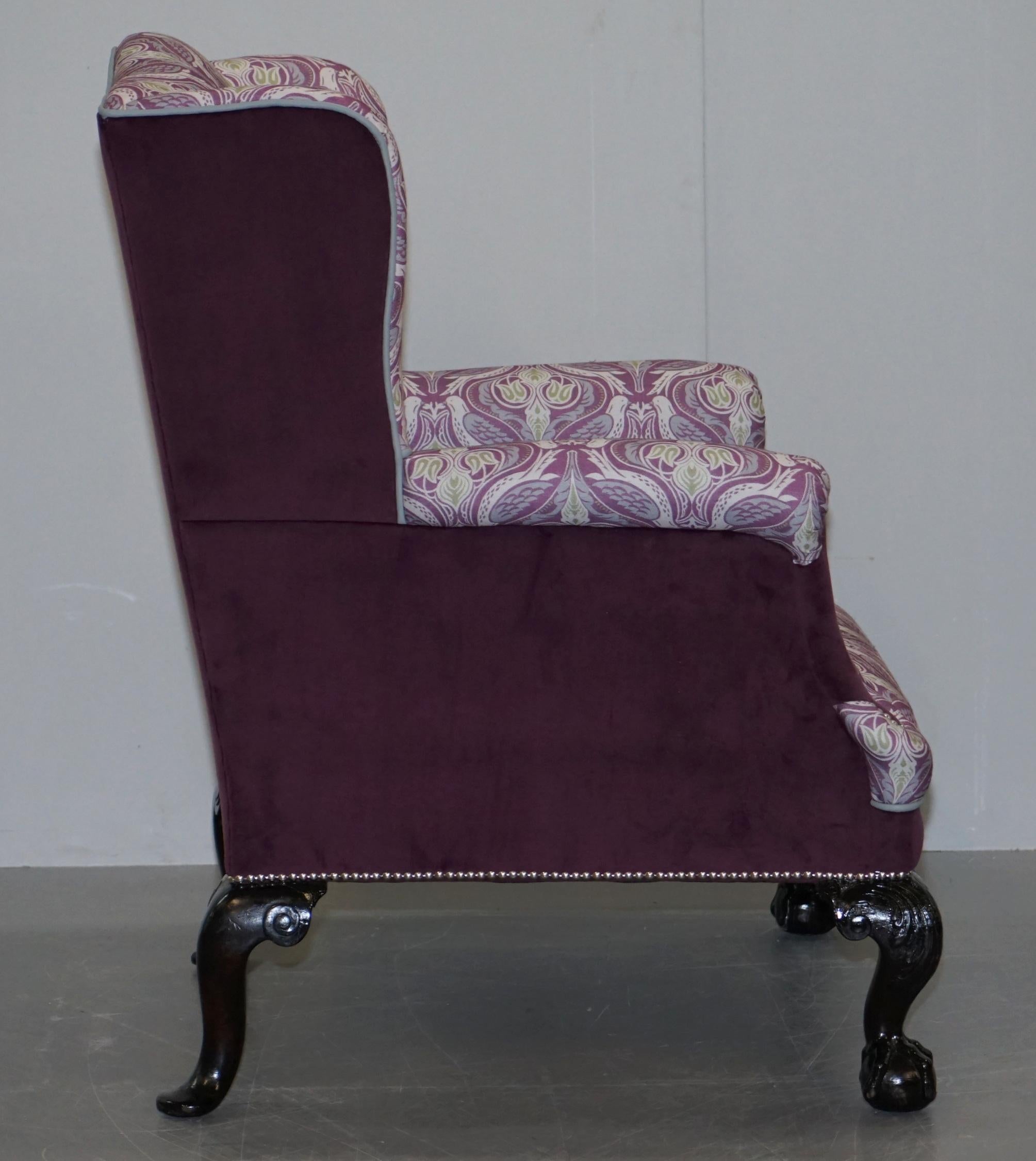 19th Century Fully Restored and Reupholstered Victorian Claw and Ball Feet Wingback Armchair For Sale