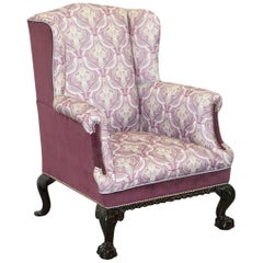 Antique Fully Restored and Reupholstered Victorian Claw and Ball Feet Wingback Armchair