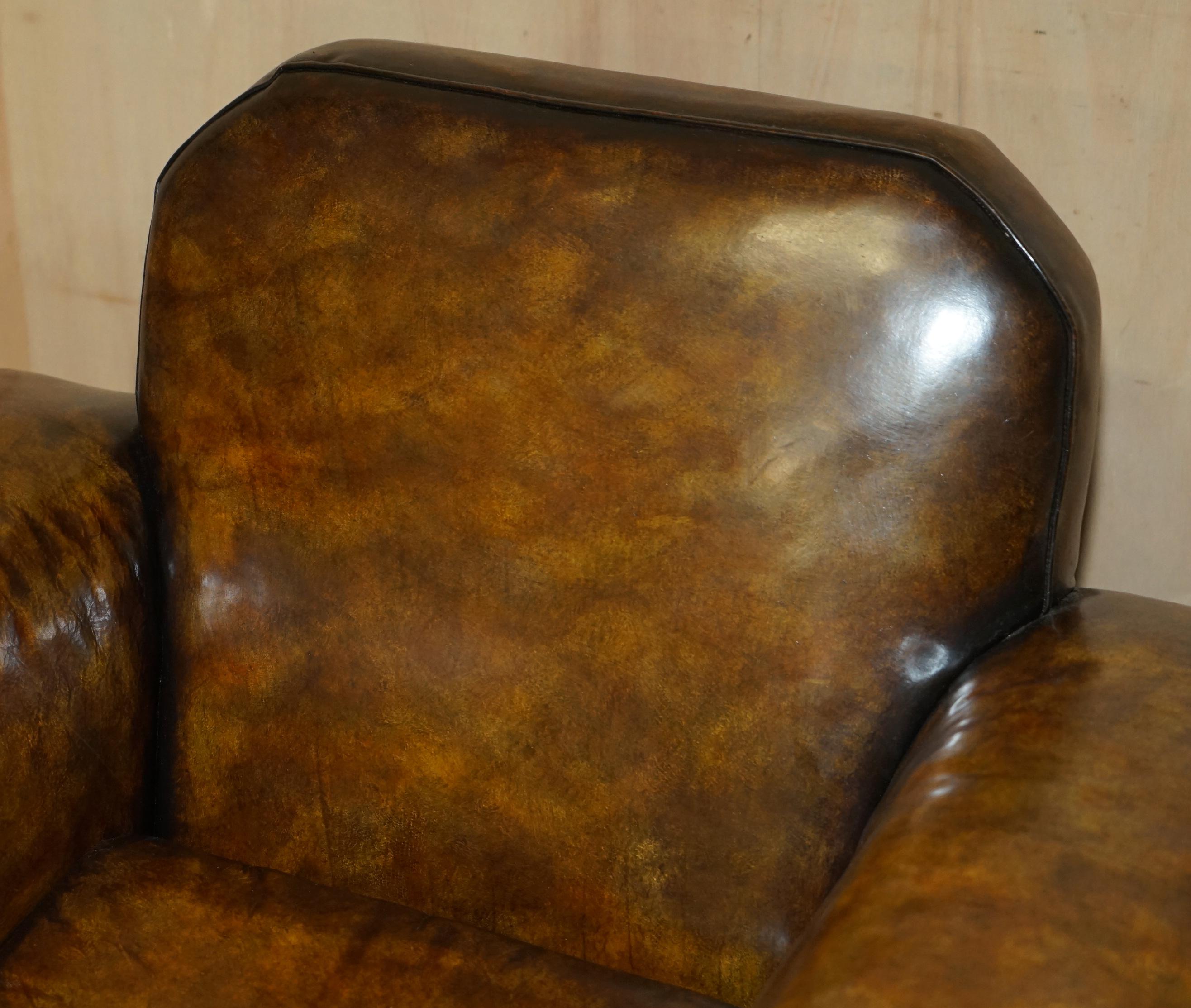 FULLY RESTORED ANTIQUE ART DECO BROWN LEATHER WALNUT FRAMED CLUB ODEON ARMCHAiR For Sale 3