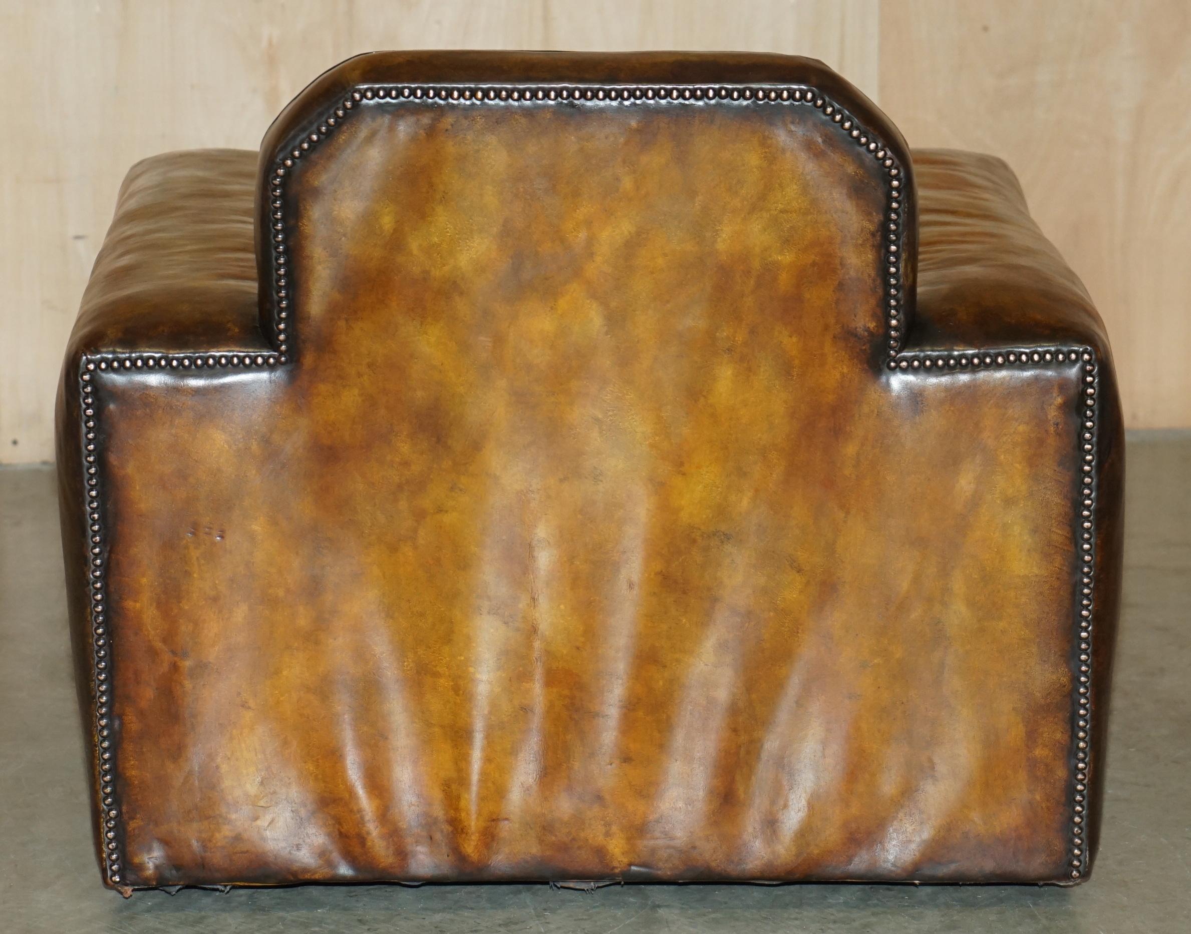 FULLY RESTORED ANTIQUE ART DECO BROWN LEATHER WALNUT FRAMED CLUB ODEON ARMCHAiR For Sale 5