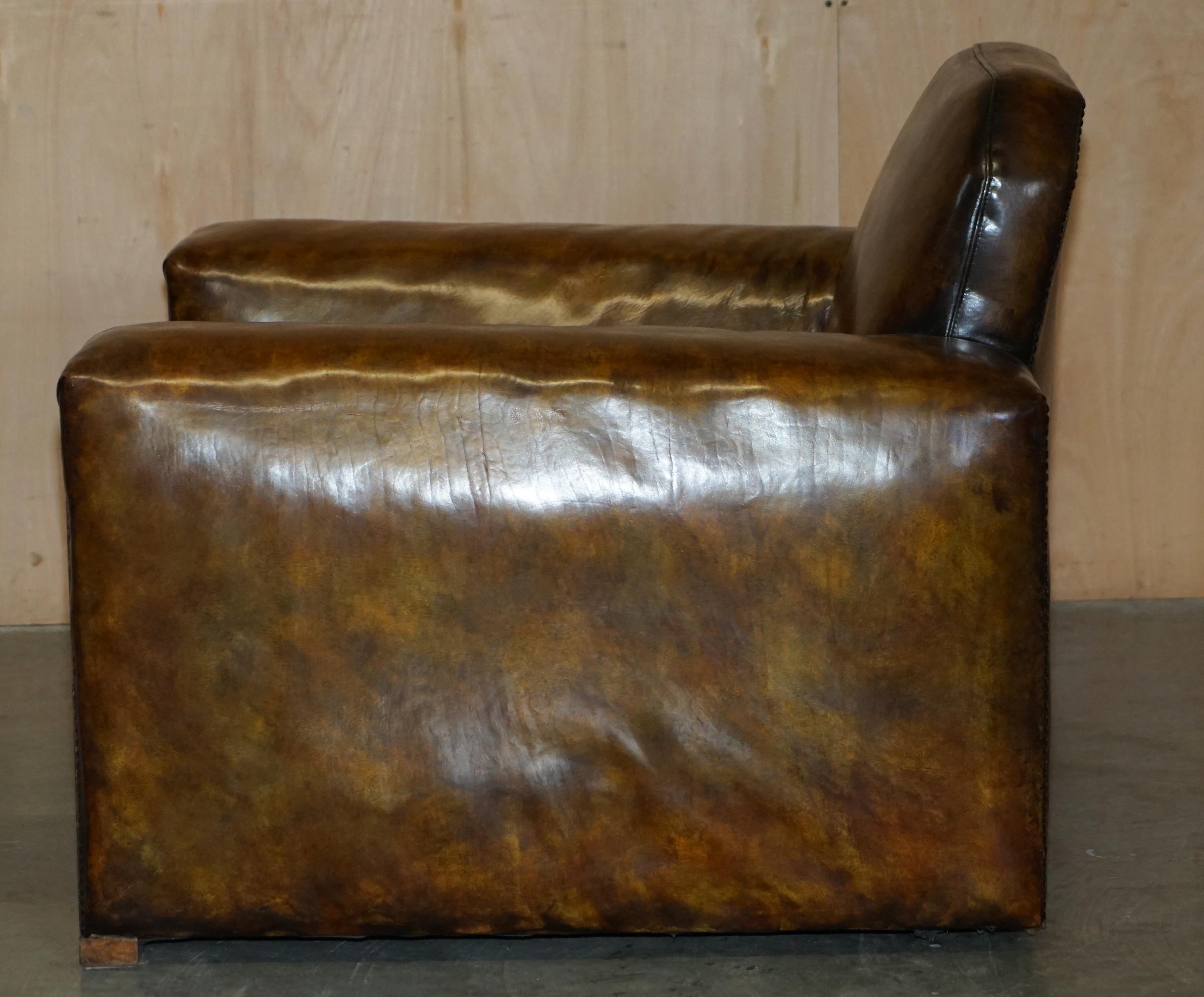 FULLY RESTORED ANTIQUE ART DECO BROWN LEATHER WALNUT FRAMED CLUB ODEON ARMCHAiR For Sale 5