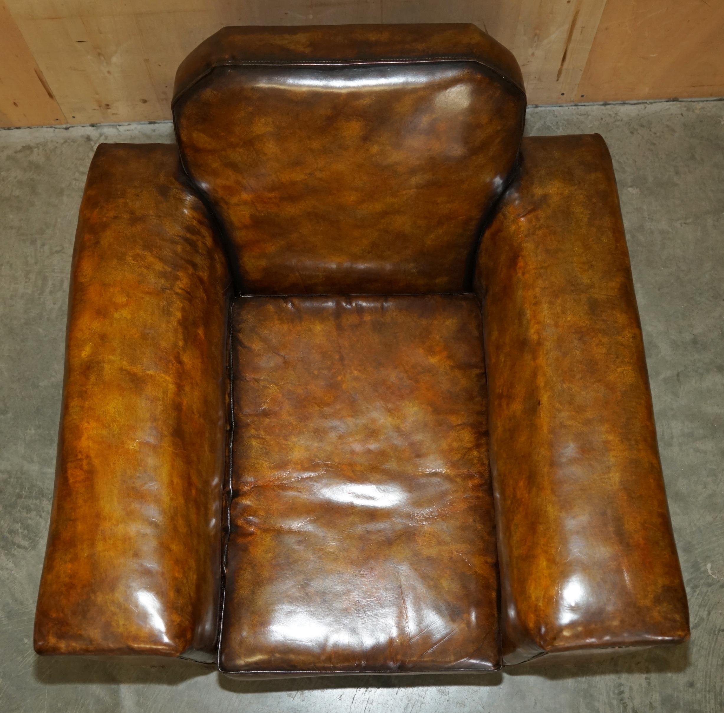 Early 20th Century FULLY RESTORED ANTIQUE ART DECO BROWN LEATHER WALNUT FRAMED CLUB ODEON ARMCHAiR For Sale