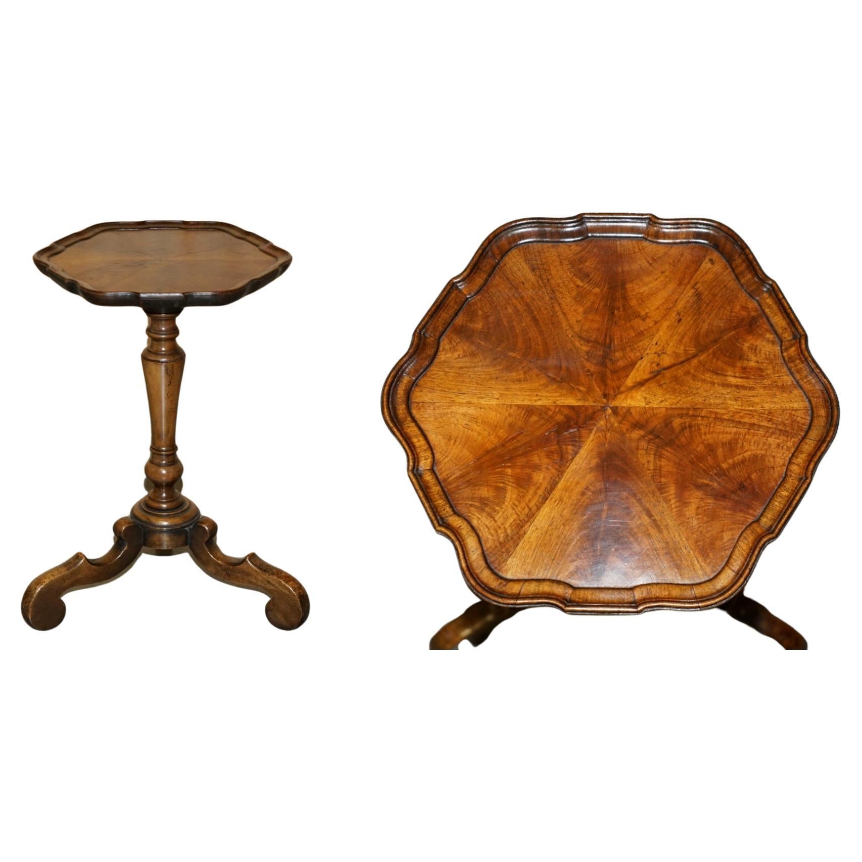 FULLY RESTORED ANTIQUE CHARLES TOZER OYSTER HARDWOOD TRIPOD SiDE END LAMP TABLE For Sale