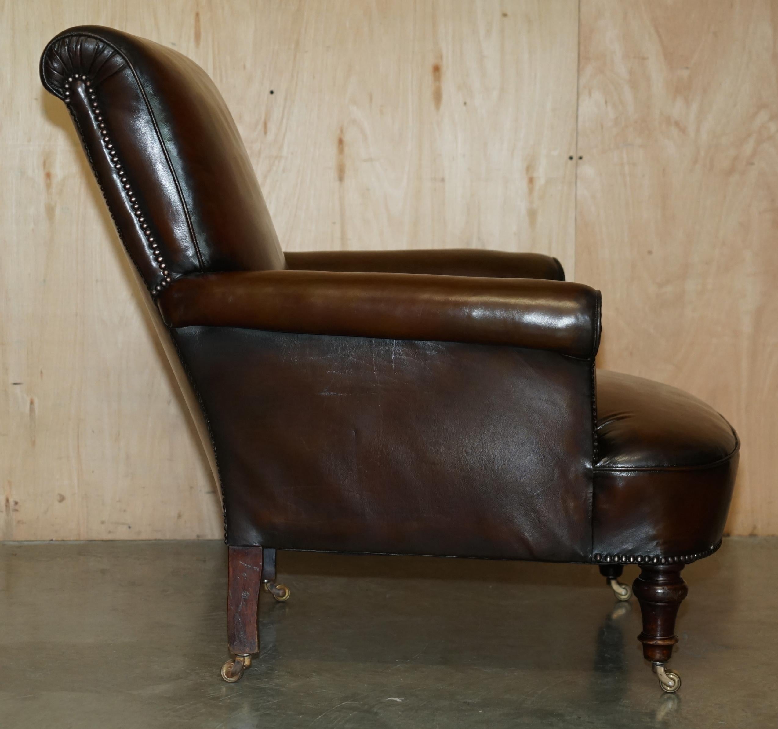 antiguo sillón de cuero marrón de los años 20 art deco completamente restaurado en venta 2
