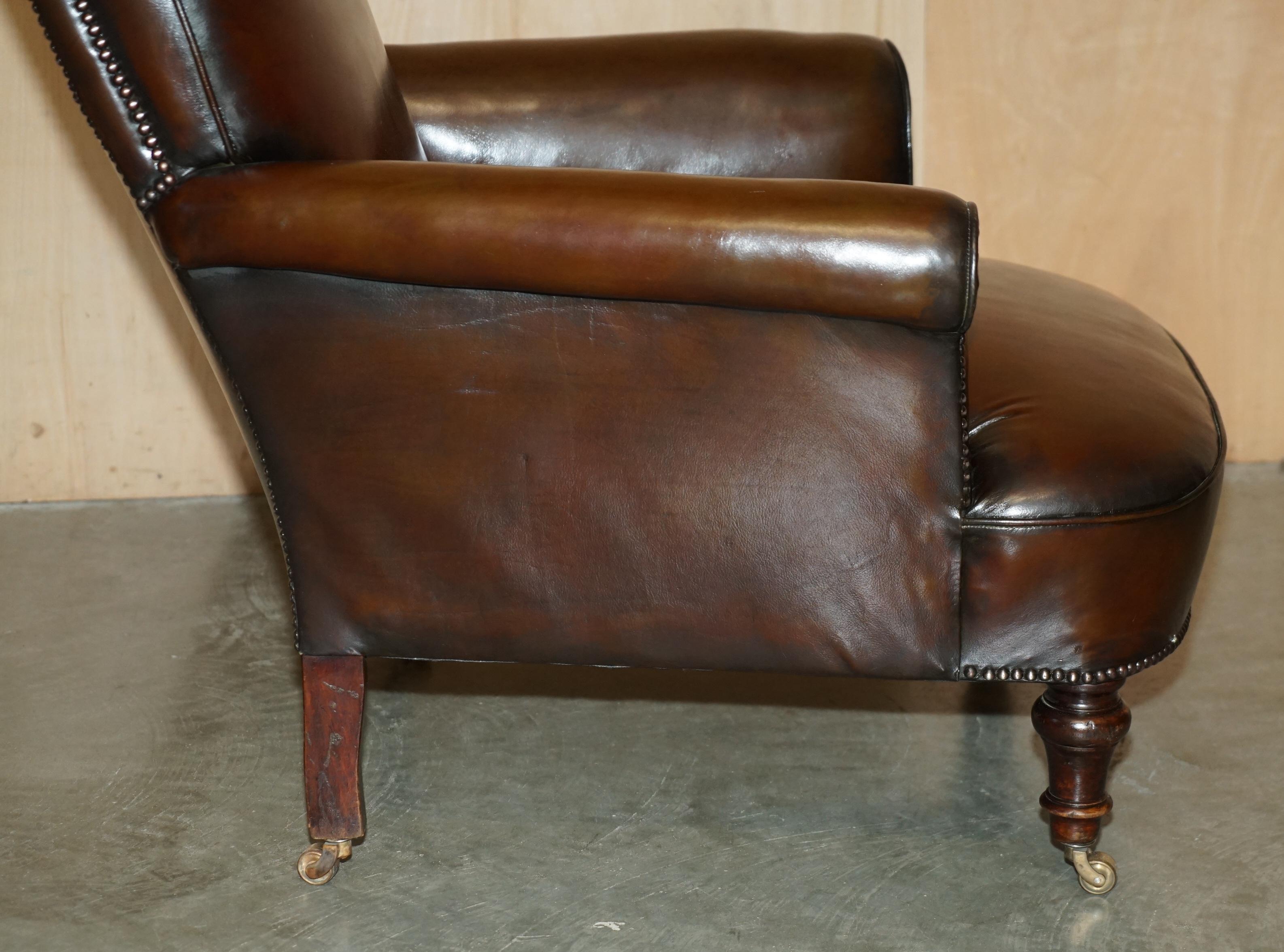 antiguo sillón de cuero marrón de los años 20 art deco completamente restaurado en venta 3
