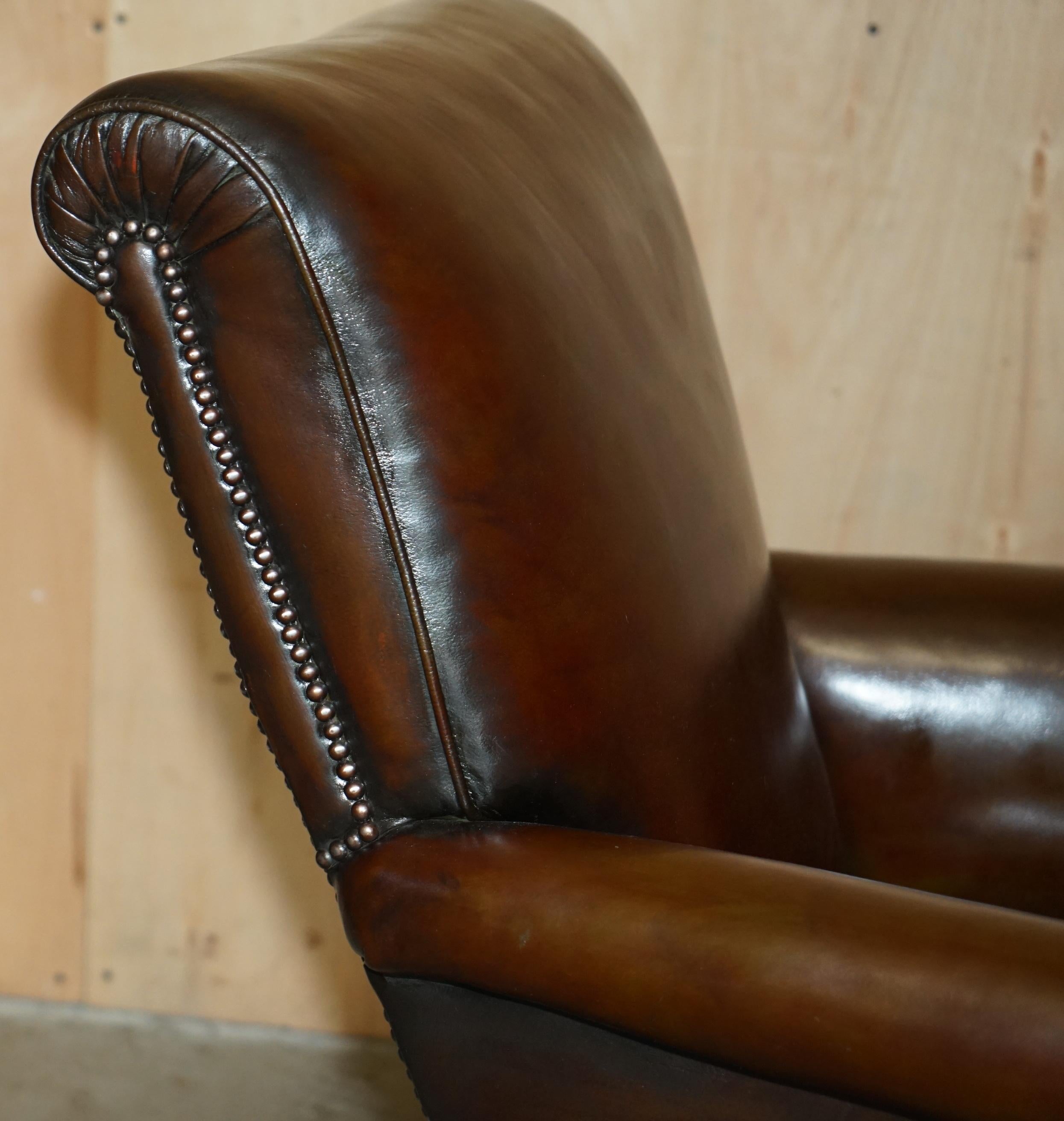 antiguo sillón de cuero marrón de los años 20 art deco completamente restaurado en venta 4