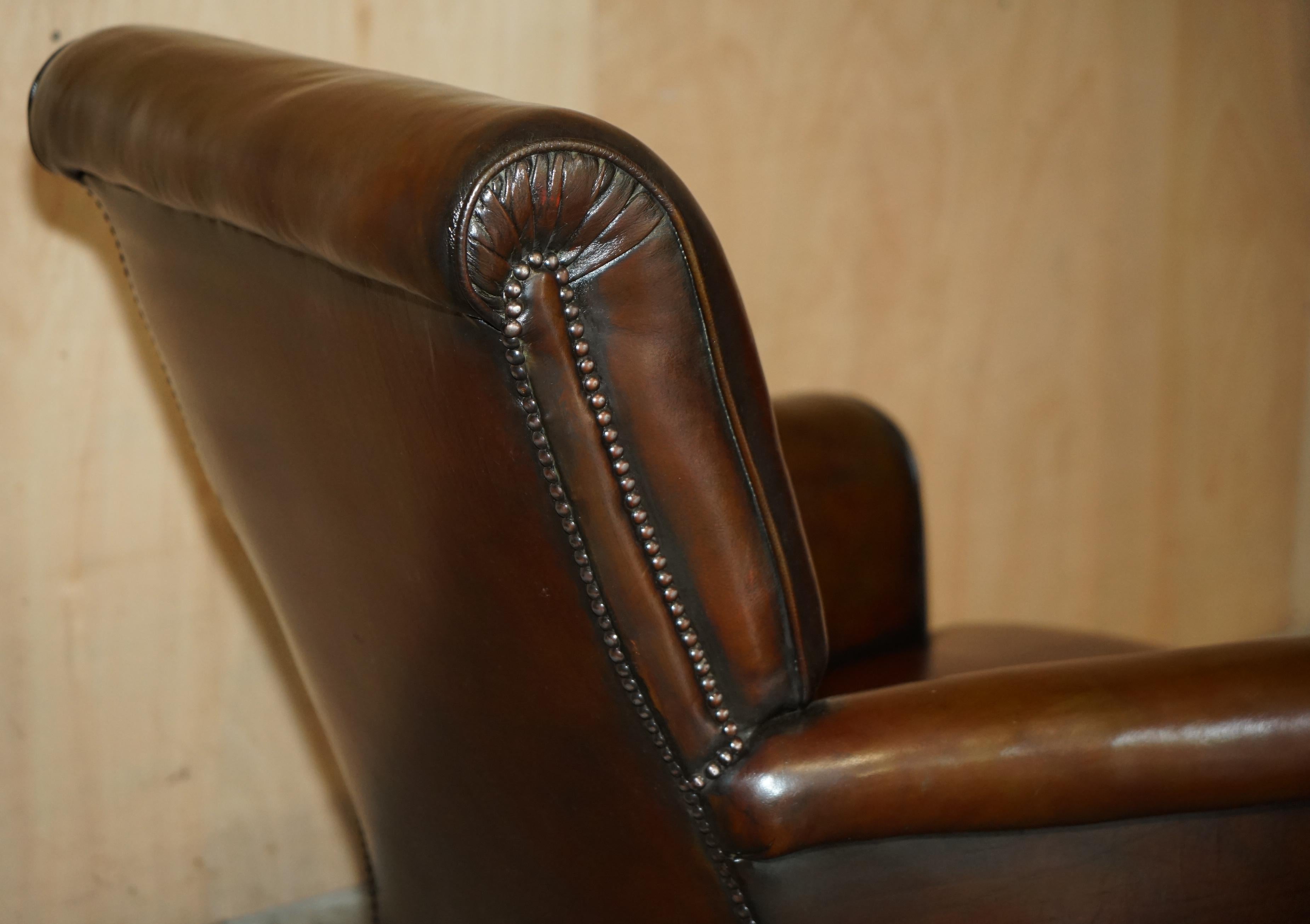 antiguo sillón de cuero marrón de los años 20 art deco completamente restaurado en venta 5