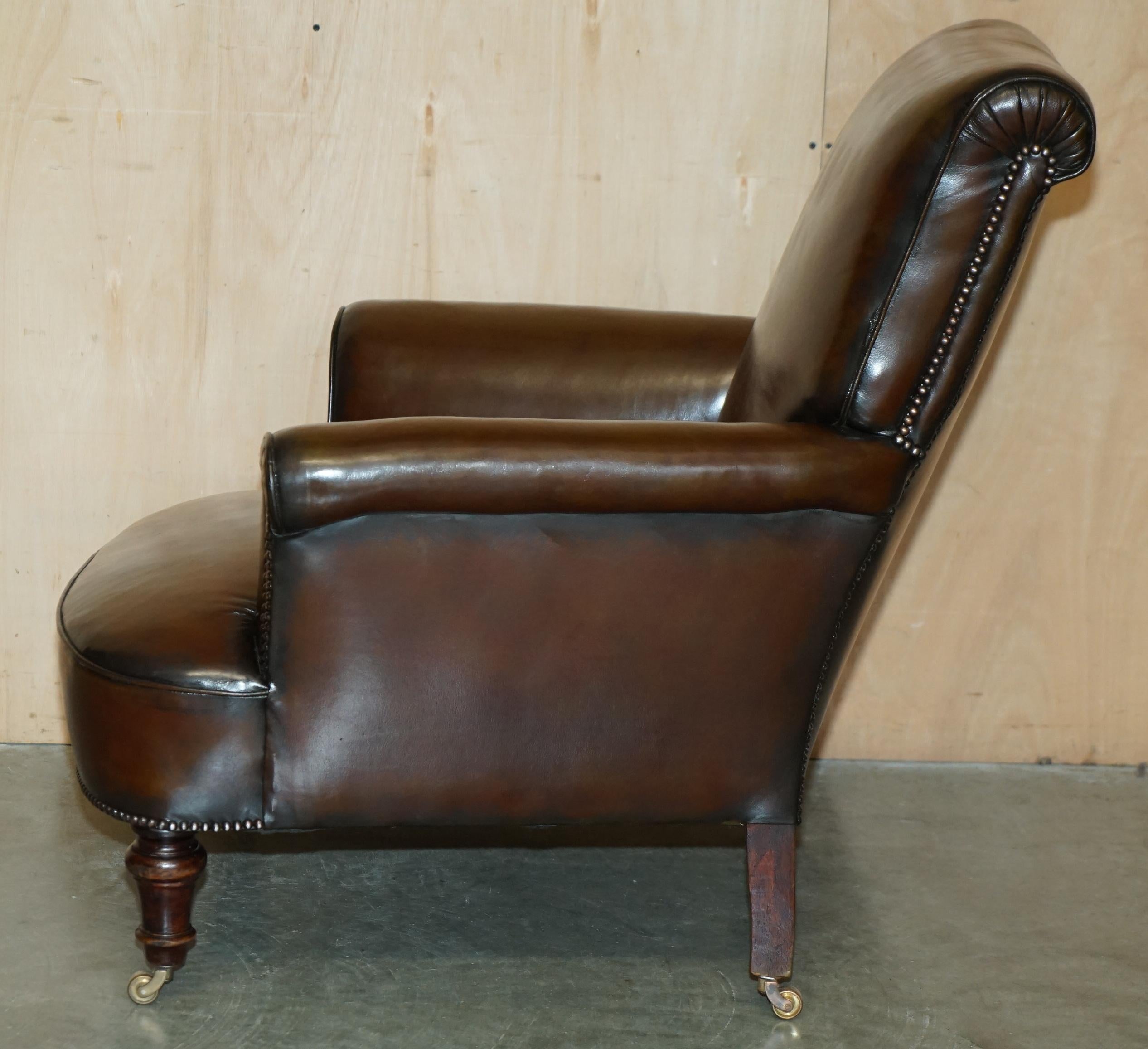 antiguo sillón de cuero marrón de los años 20 art deco completamente restaurado en venta 7