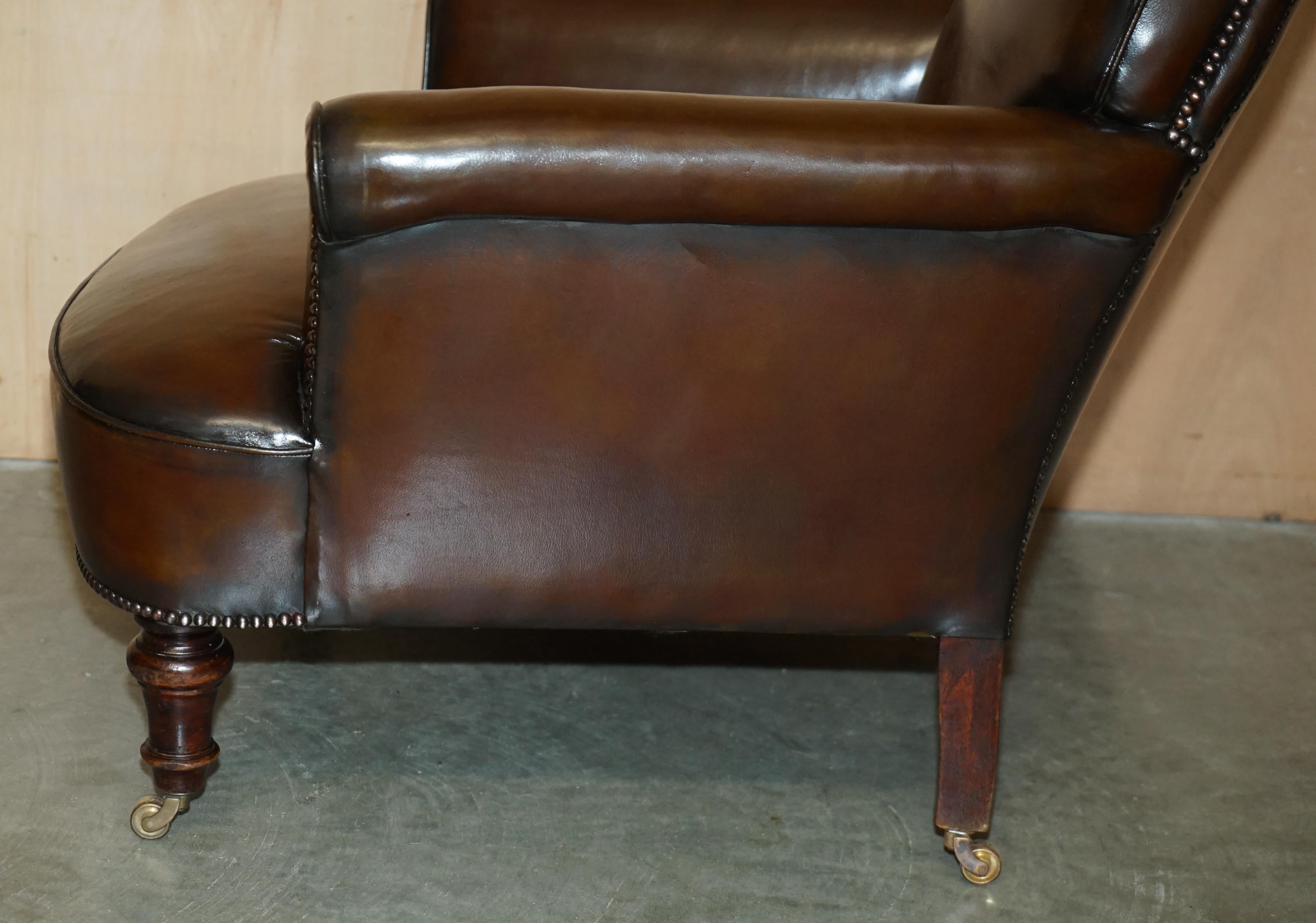 antiguo sillón de cuero marrón de los años 20 art deco completamente restaurado en venta 8