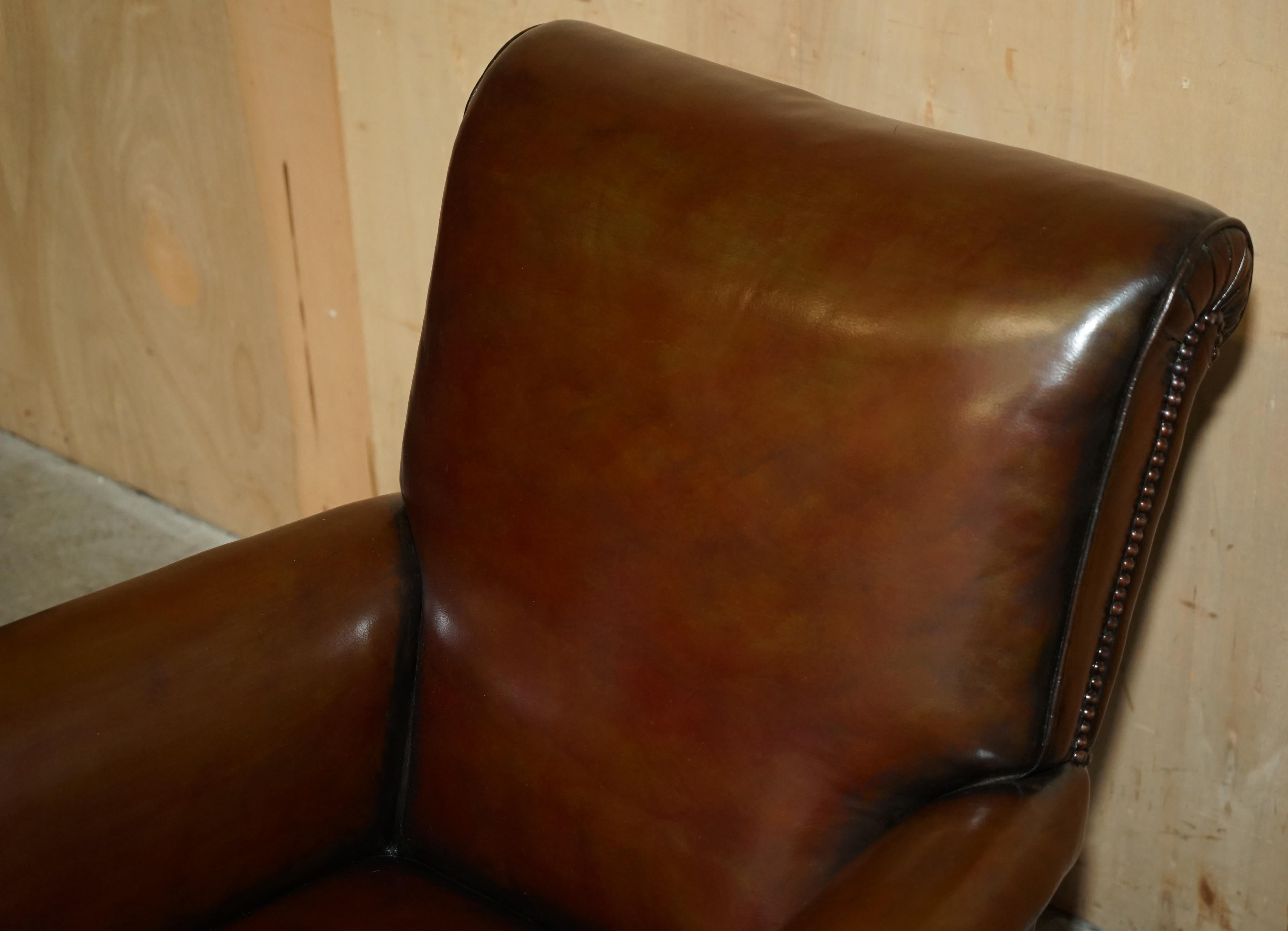 antiguo sillón de cuero marrón de los años 20 art deco completamente restaurado Cuero en venta