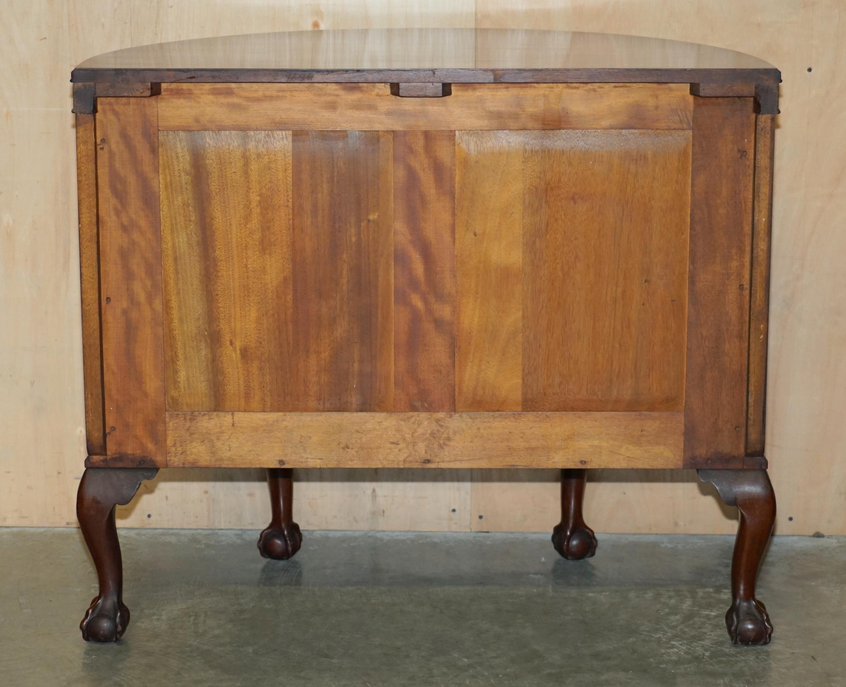 FULLY RESTORED ANTiQUE FLAMED HARDWOOD CLAW & BALL FOOT DEMI LUNE SIDEBOARD For Sale 10