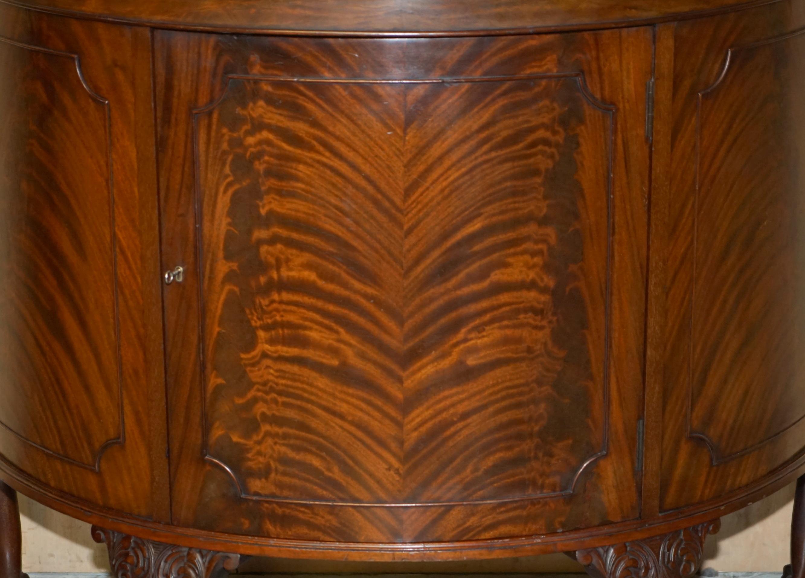 Hardwood FULLY RESTORED ANTiQUE FLAMED HARDWOOD CLAW & BALL FOOT DEMI LUNE SIDEBOARD For Sale