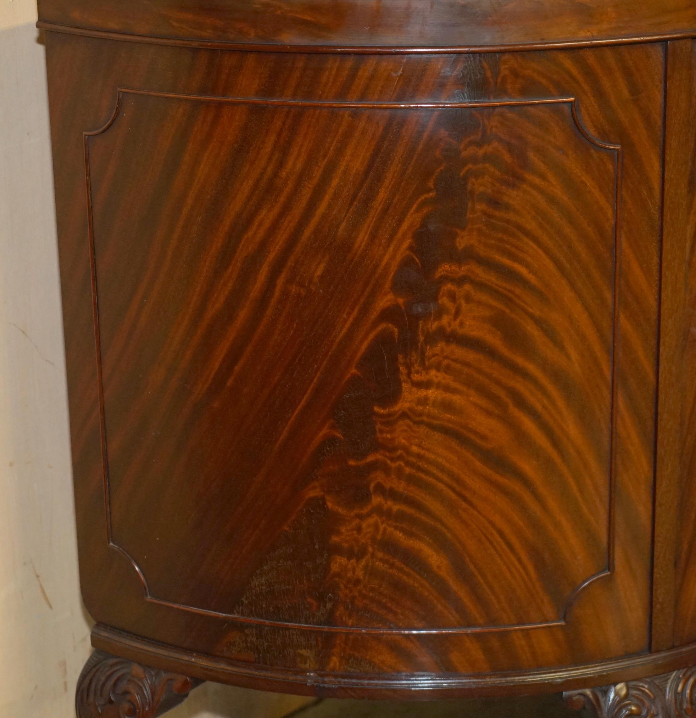 FULLY RESTORED ANTiQUE FLAMED HARDWOOD CLAW & BALL FOOT DEMI LUNE SIDEBOARD For Sale 1