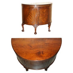 FULLY RESTORED ANTiQUE FLAMED HARDWOOD CLAW & BALL FOOT DEMI LUNE SIDEBOARD