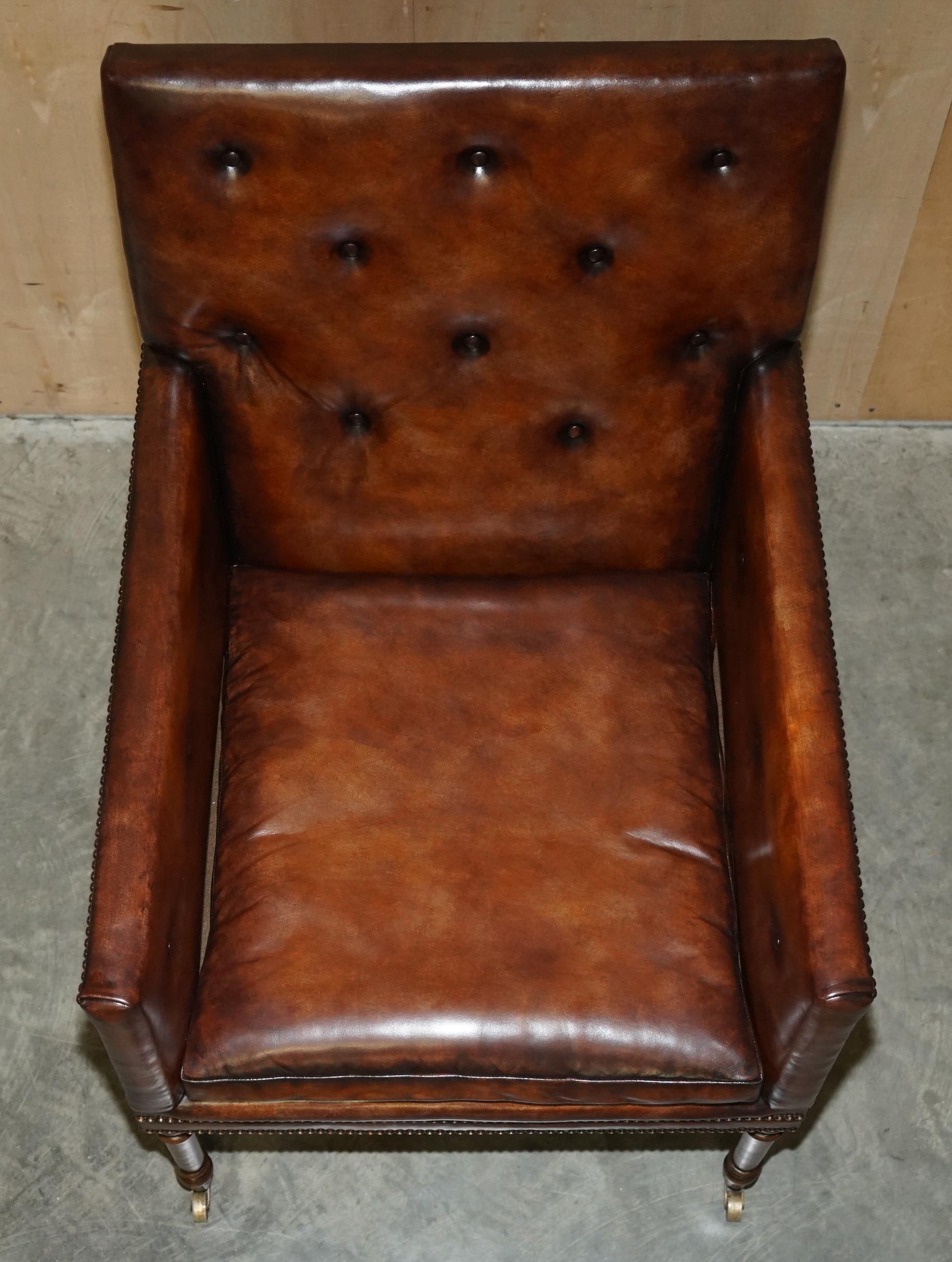 Fully Restored Antique George III circa 1780 Brown Leather Chesterfield Armchair For Sale 7