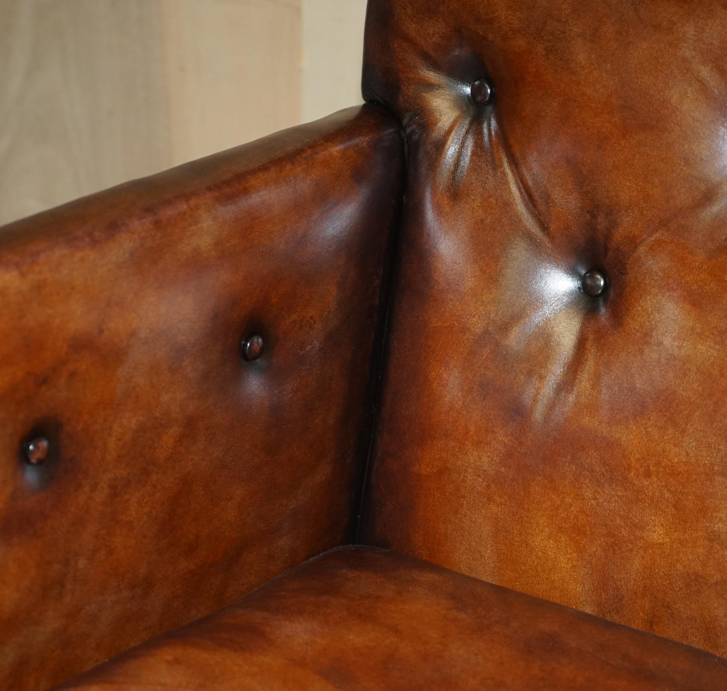 Fully Restored Antique George III circa 1780 Brown Leather Chesterfield Armchair For Sale 9
