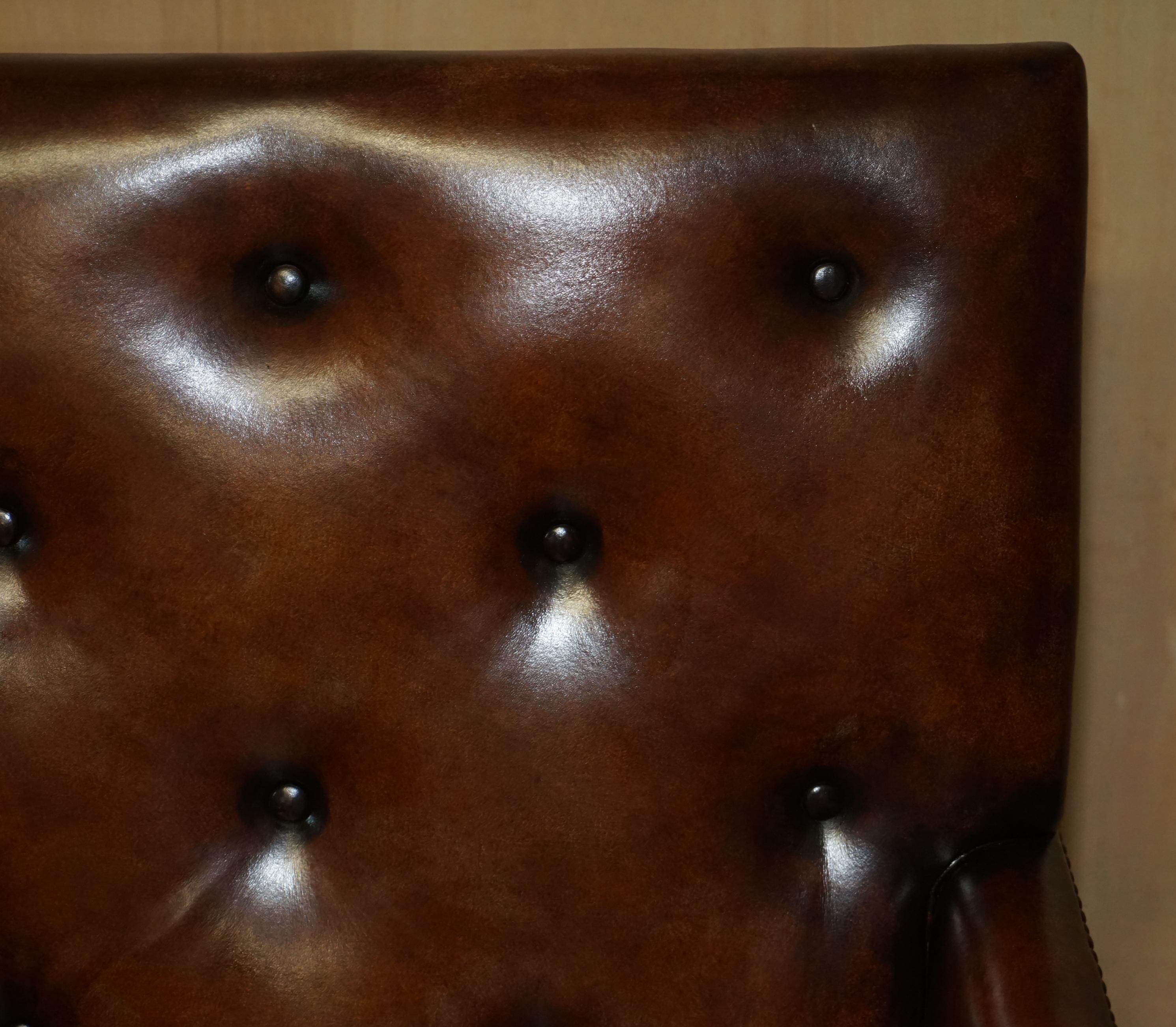 English Fully Restored Antique George III circa 1780 Brown Leather Chesterfield Armchair For Sale
