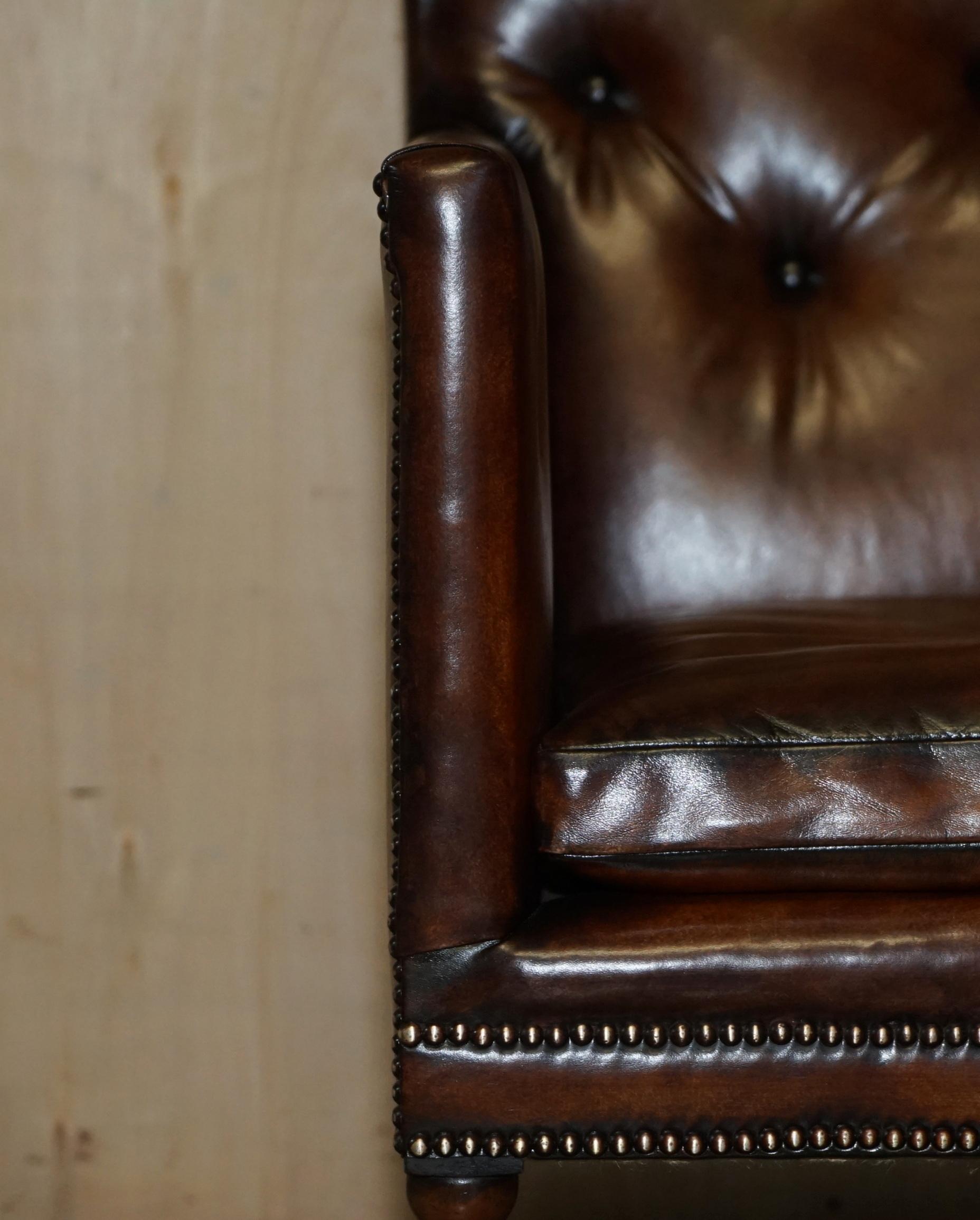 Hand-Crafted Fully Restored Antique George III circa 1780 Brown Leather Chesterfield Armchair For Sale