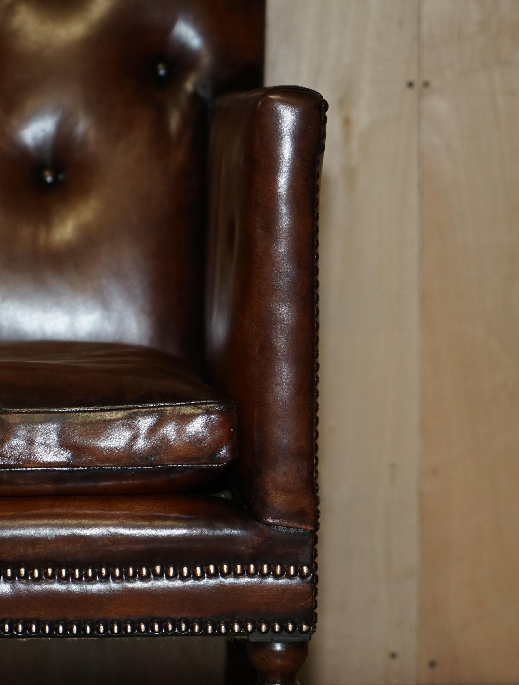 Late 18th Century Fully Restored Antique George III circa 1780 Brown Leather Chesterfield Armchair For Sale