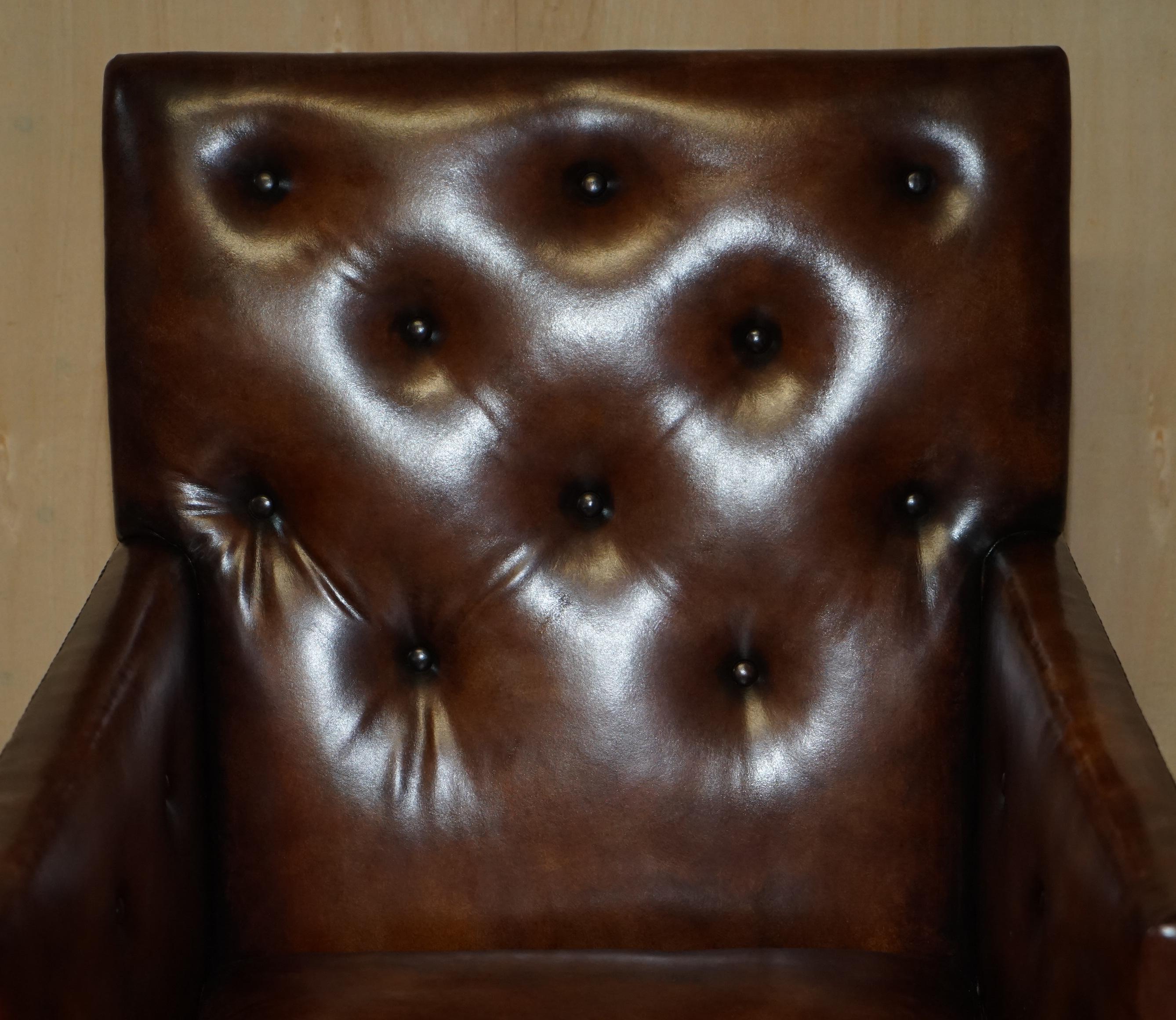 Fully Restored Antique George III circa 1780 Brown Leather Chesterfield Armchair For Sale 3