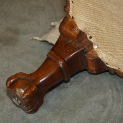 FULLY RESTORED ANTIQUE HOWARD & SON'S CLAW & BALL FEET ARMCHAIR TICKING FABRiC