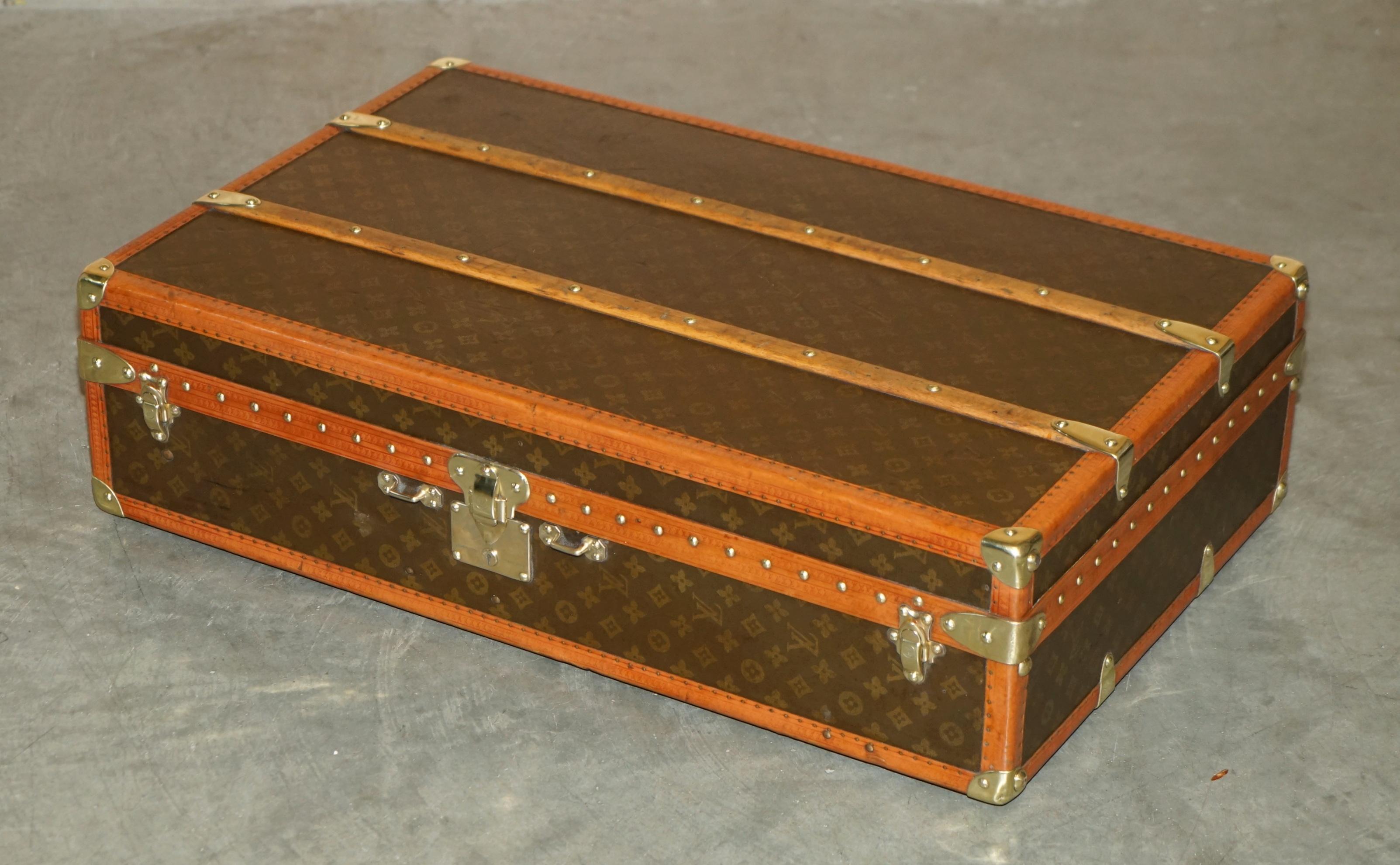 FULLY RESTORED ANTiQUE LOUIS VUITTON STAMPED MONOGRAM WARDROBE TRUNK For Sale 4