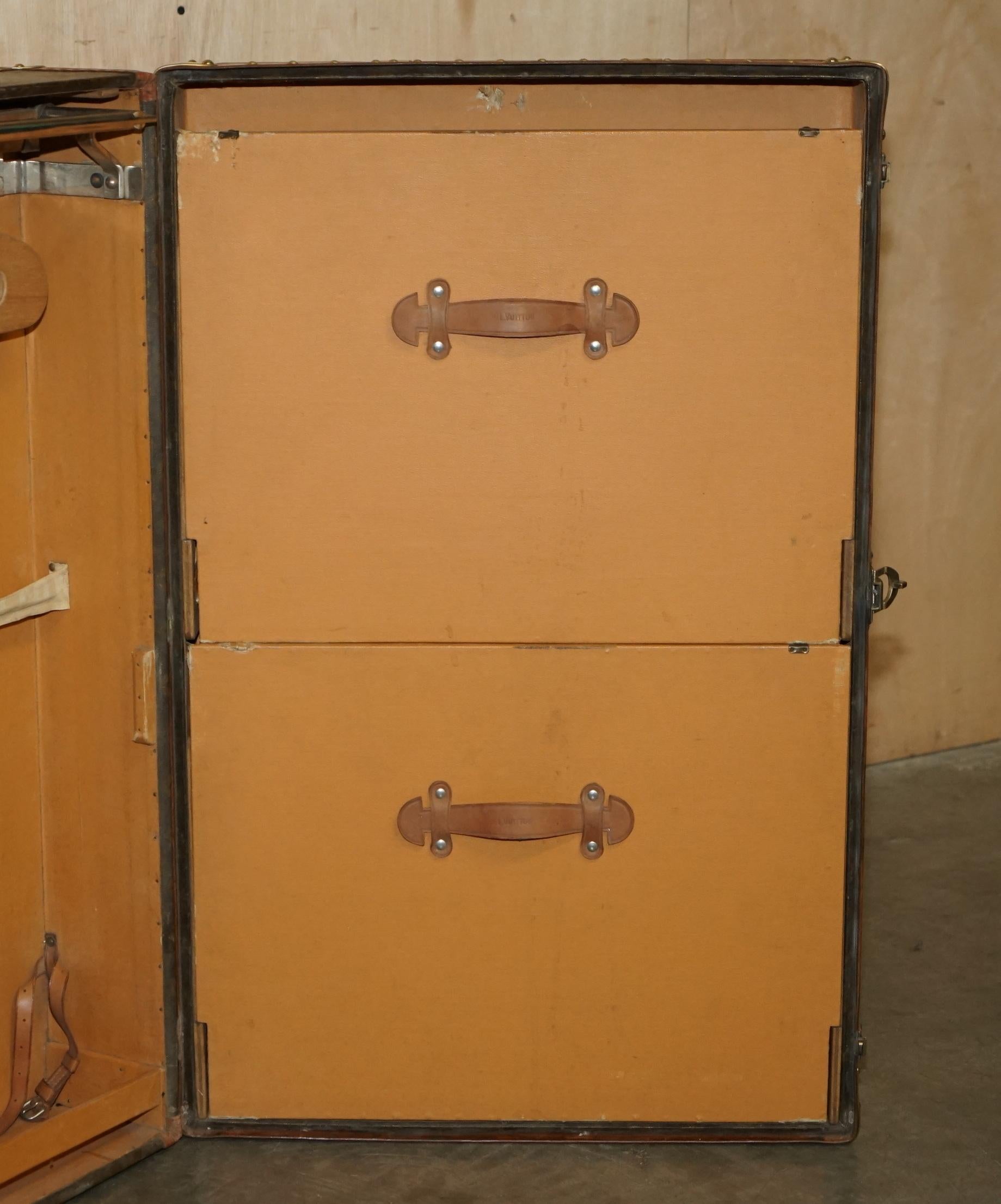 FULLY RESTORED ANTiQUE LOUIS VUITTON STAMPED MONOGRAM WARDROBE TRUNK For Sale 8